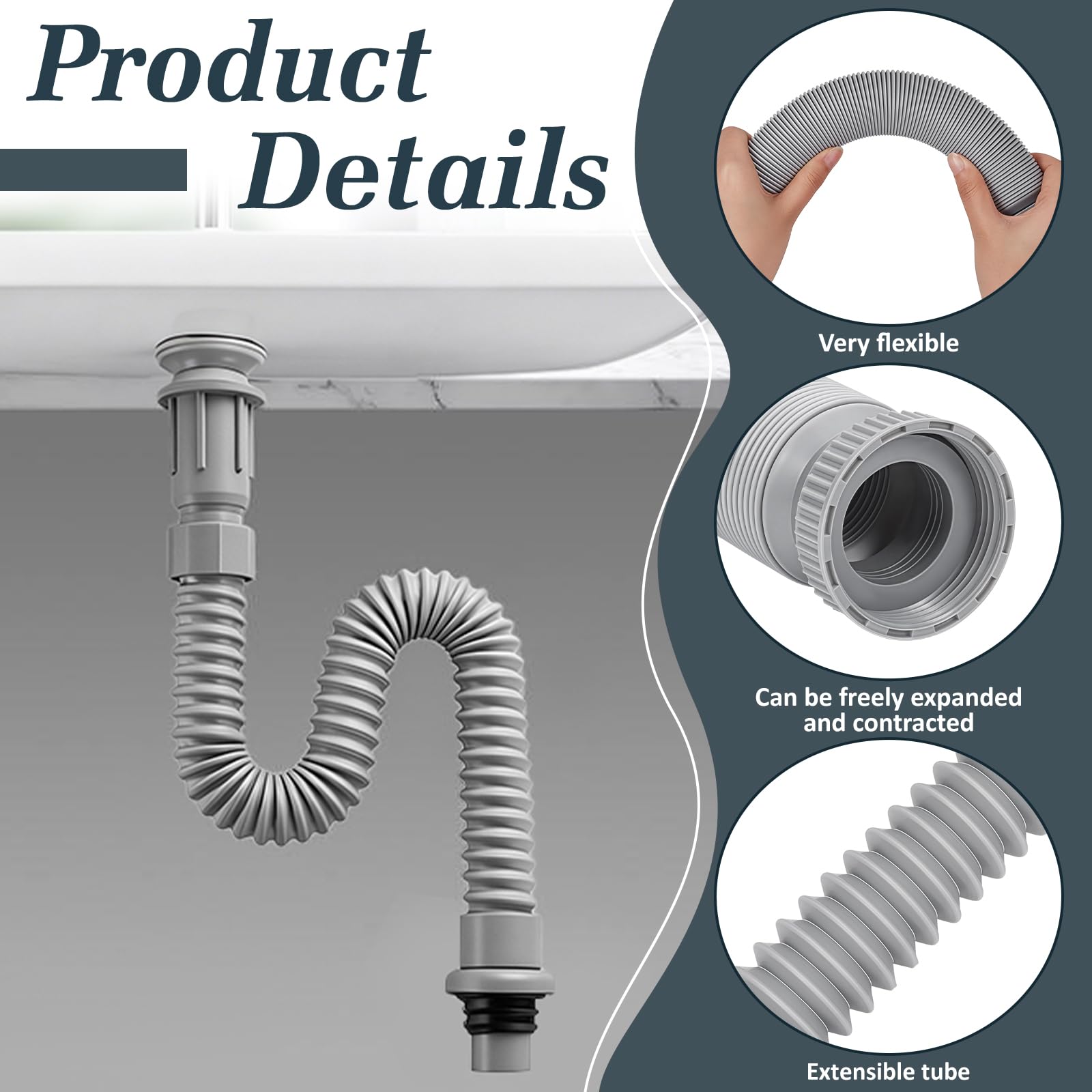 Confezione da 2 tappi per lavandino da bagno in acciaio inox con tubo flessibile per lavandino, adatto per 1-1/4 pollici e 1-1/2 pollici di scarico foro per lavandino installazione sanitaria