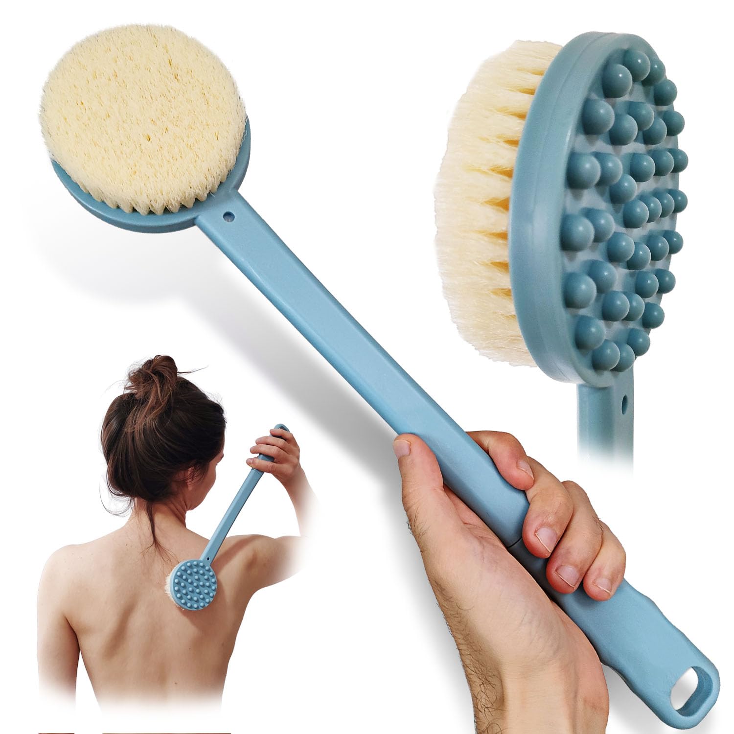 Brosse exfoliante dos et corps avec long manche 38 cm pour douche - 8