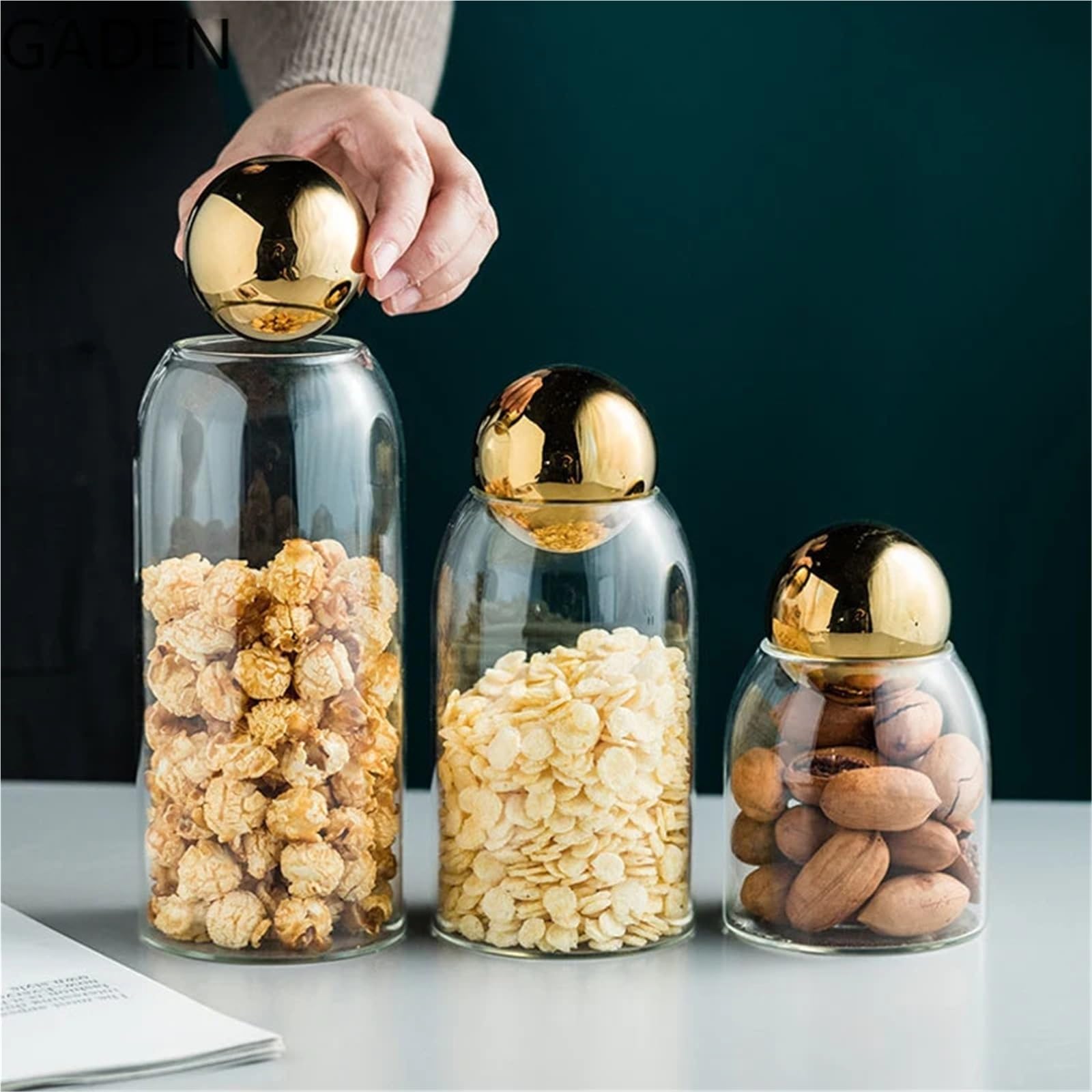 Serbatoio di stoccaggio chicchi caffè in vetro trasparente sigillato da 2 pezzi. frutta secca. bottiglie multicereali Per Cucina(Golden stopper-M)