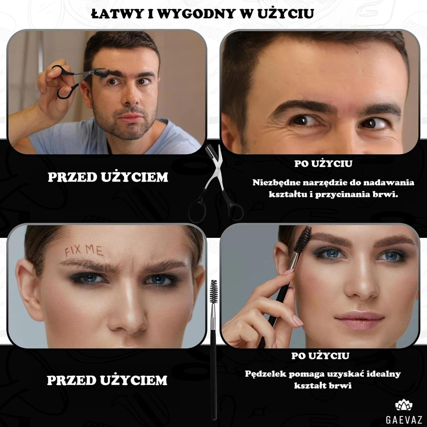 Nożyczki do cięcia brwi z wyjmowanym grzebieniem + szczotka do stylizacji brwi i rzęs | Profesjonalny kubek domowy idealny dla kobiet i mężczyzn