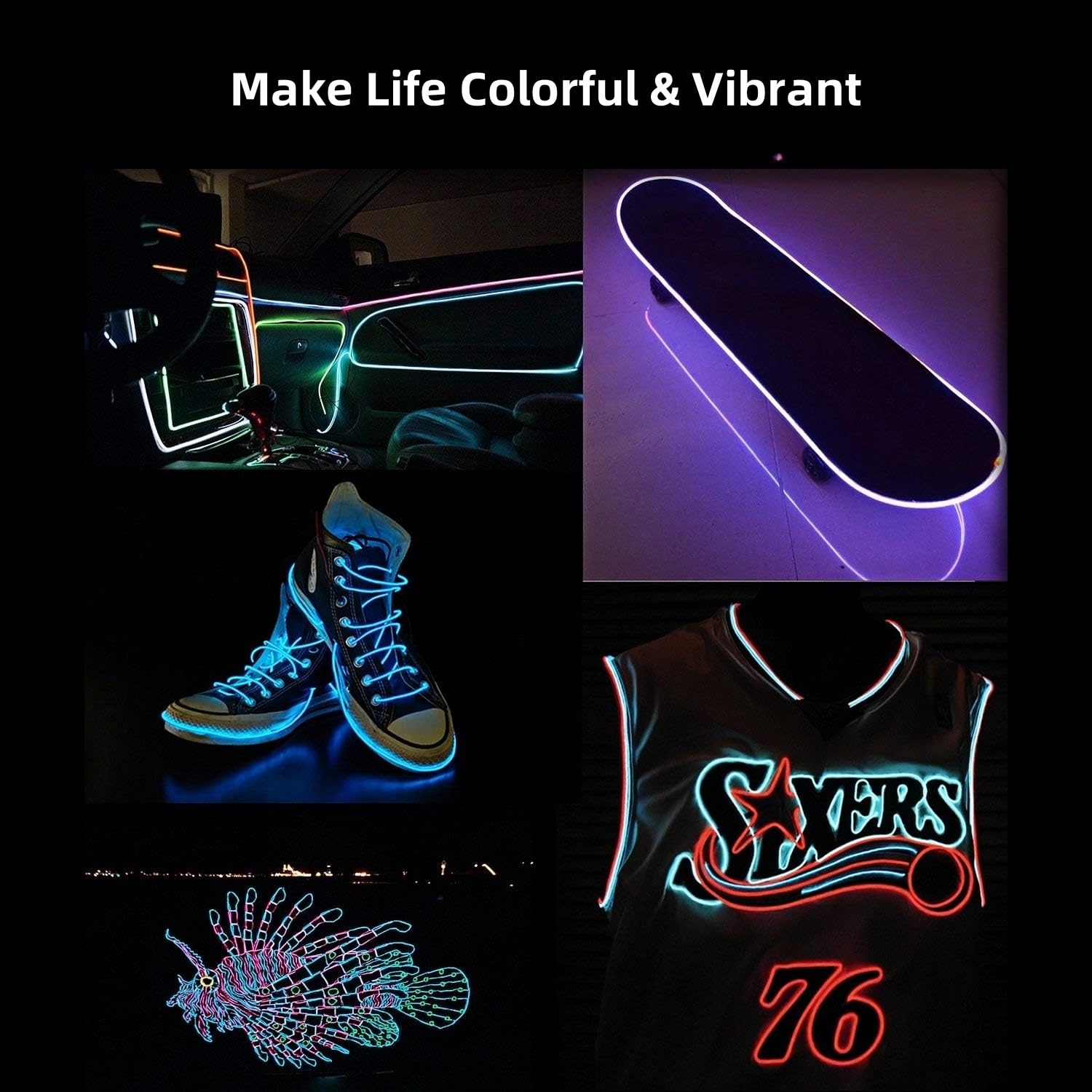 Mioke EL Wire 8 Colors x 3m Light Neon Battery Powered Electroluminescent with 3 Mode for Halloween Christmas Party DIY Decoration