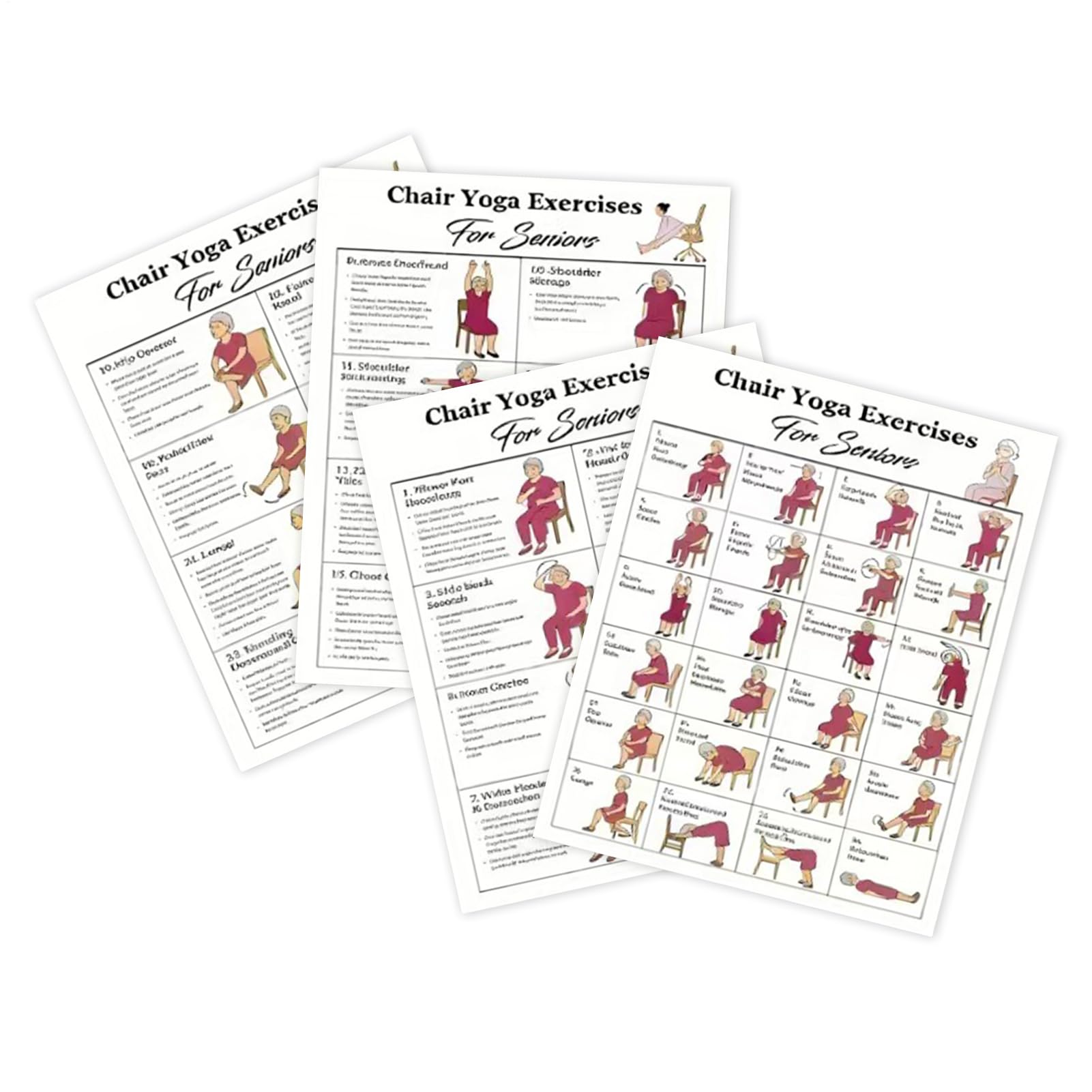 Poster de yoga sur chaise, routines organisées, 5 défis de 30 jours, tableaux d'exercices laminés doux assis, affiche d'entraînement de yoga, affichage polyvalent, pour personnes âgées et