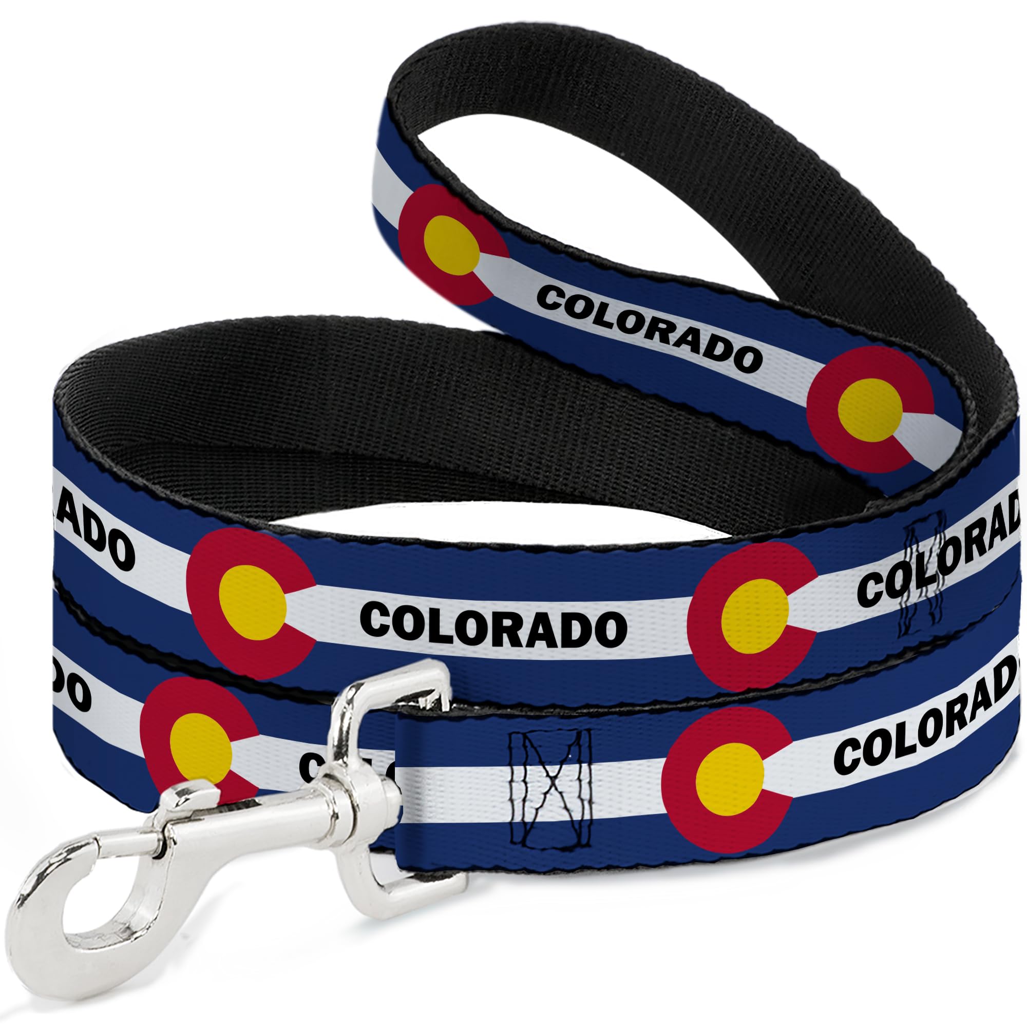 Laisse pour Chien Colorado Buckle-Down nylon bleu blanc rouge jaune grand chien 120cm