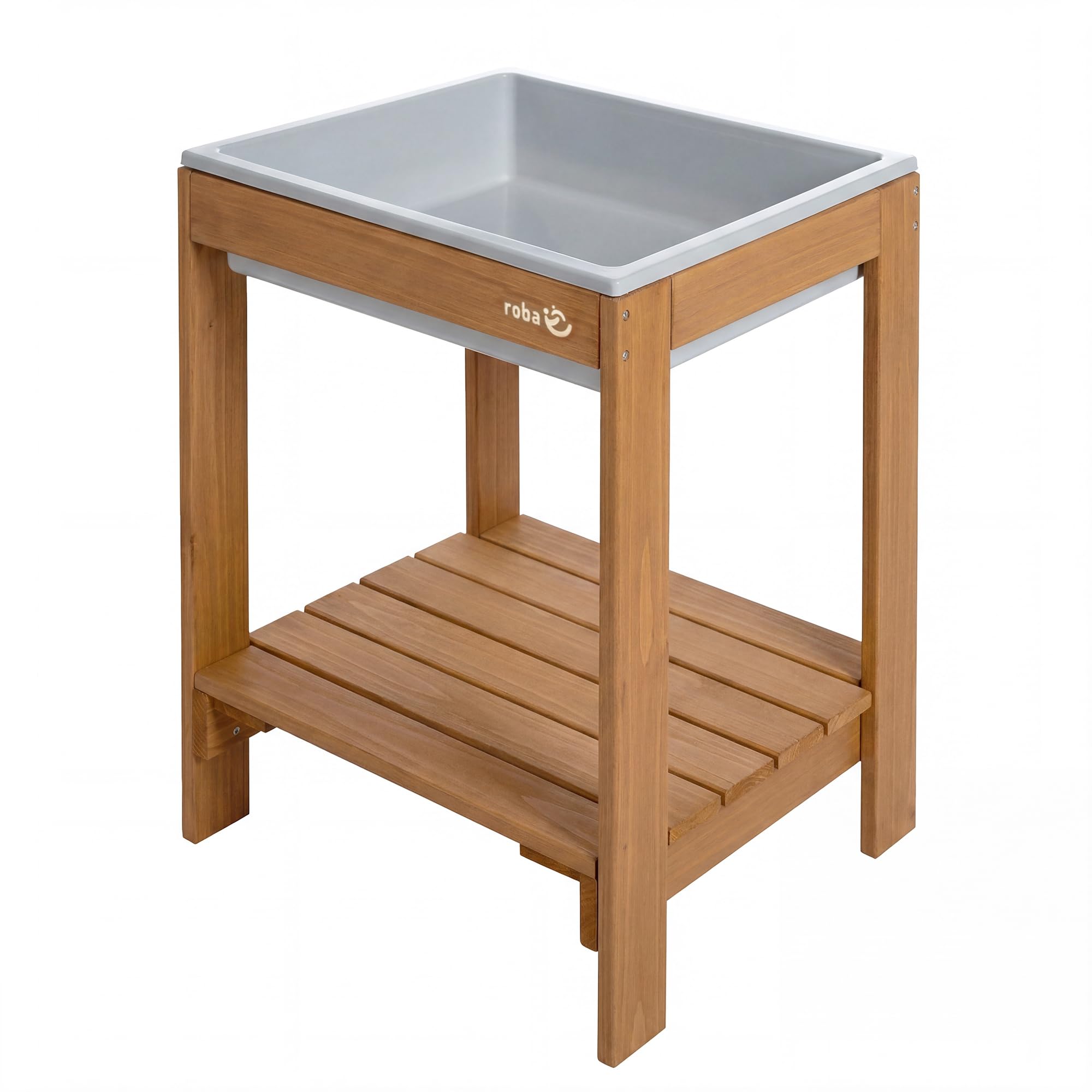roba table de jeu d’extérieur « Tiny » avec bac de jeu – table à sable et à boue résistante aux intempéries en bois massif – mobilier de jardin pour enfants – à partir de 18 mois – couleur teck