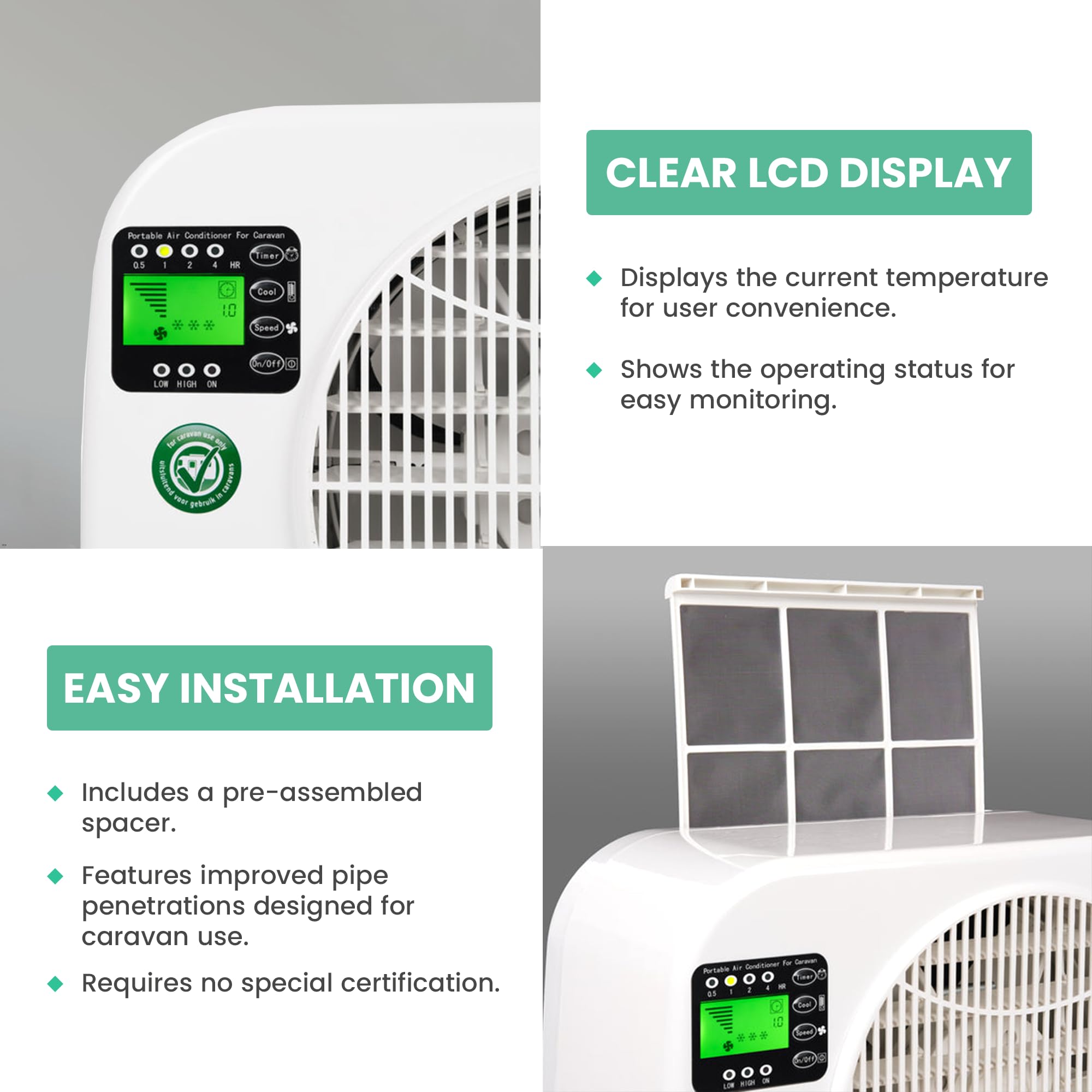 EUROM Split Klimaanlage AC2401 für Wohnwagen, Wohnmobil, Camping, Boot, Bus, Camper, Caravan, Mobilheim | Mobiles Klimagerät mit 2400 BTU | Verbessertes Modell dem legendären Klima AC2400