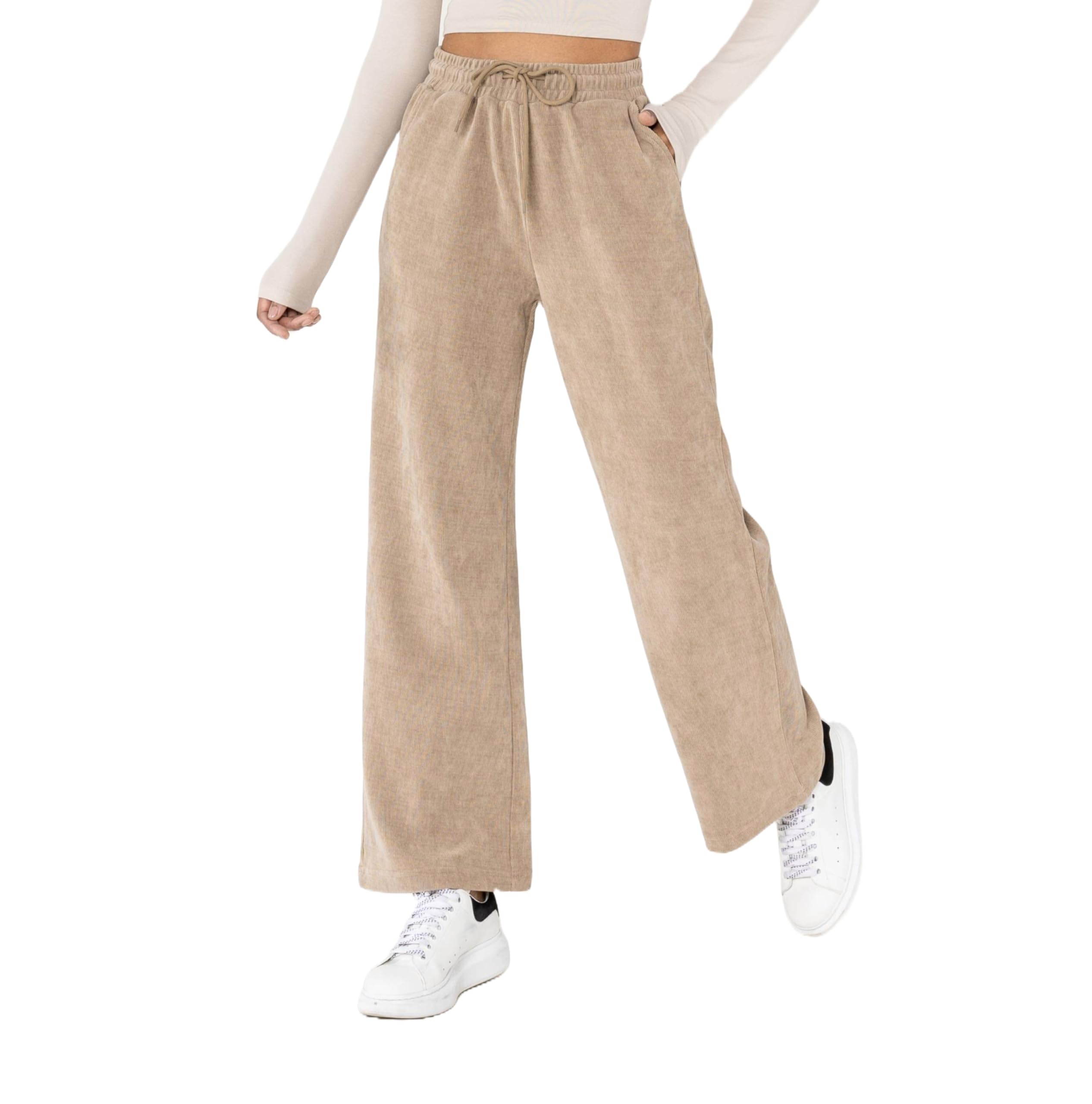 Nina Carter J253 Pantaloni da donna per il tempo libero – Pantaloni da jogging in velluto Relaxed Fit con vita elastica e gamba larga