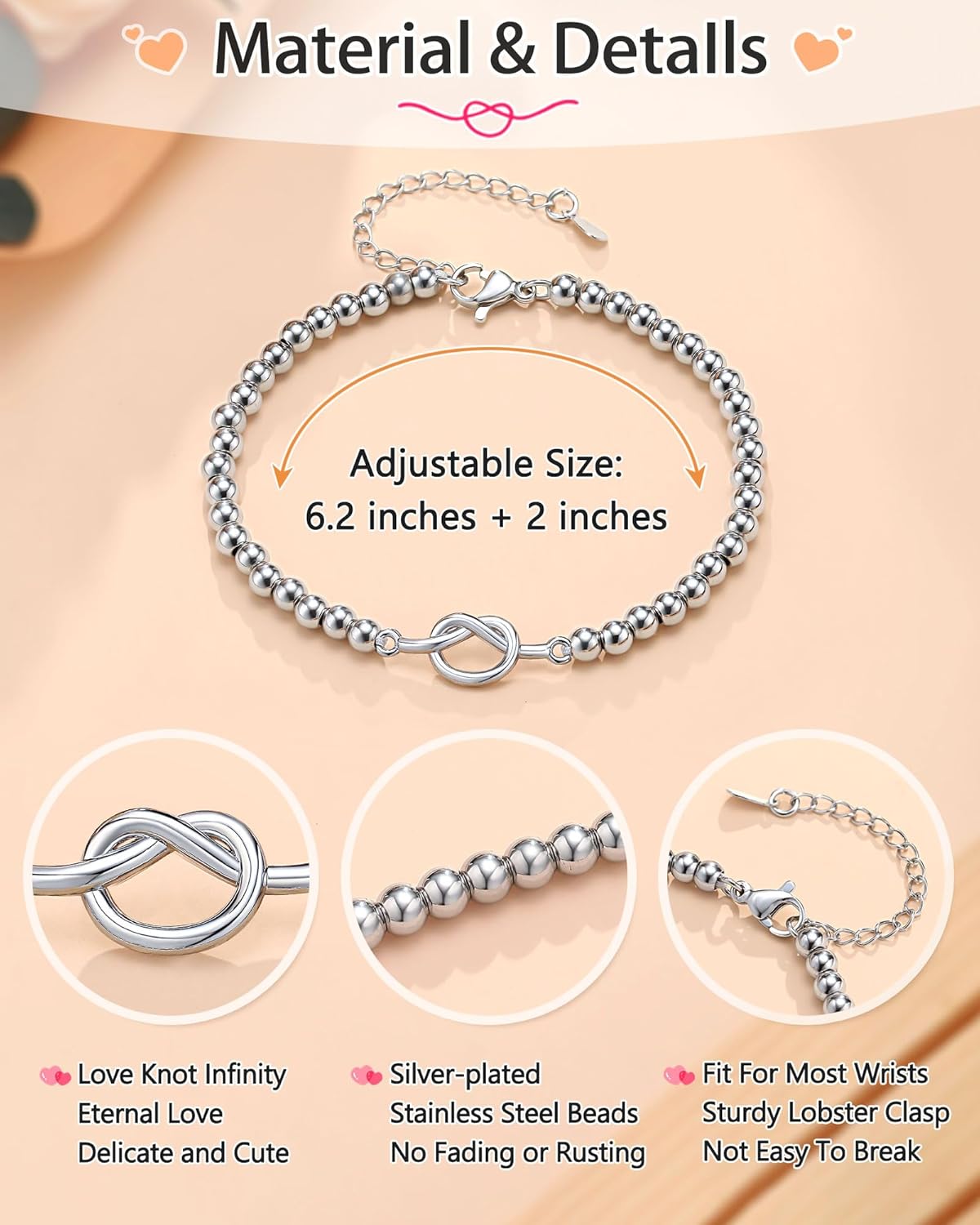 Forever Love Knot Infinity Friendship Bracelets for Women, Bridesmaid Wedding Valentines Birthday Gifts for Friends - Image 4