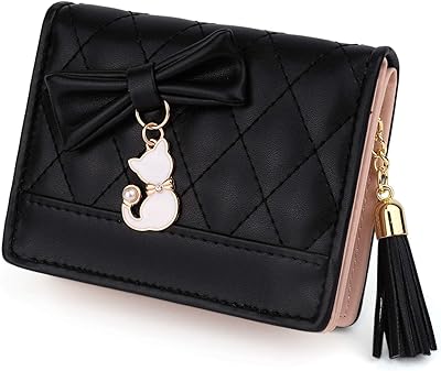UTO Wallet for Girls Leather Vegan Small Wallet Cat Pendant Card Phone Holder Zipper Coin Women Purse 543
