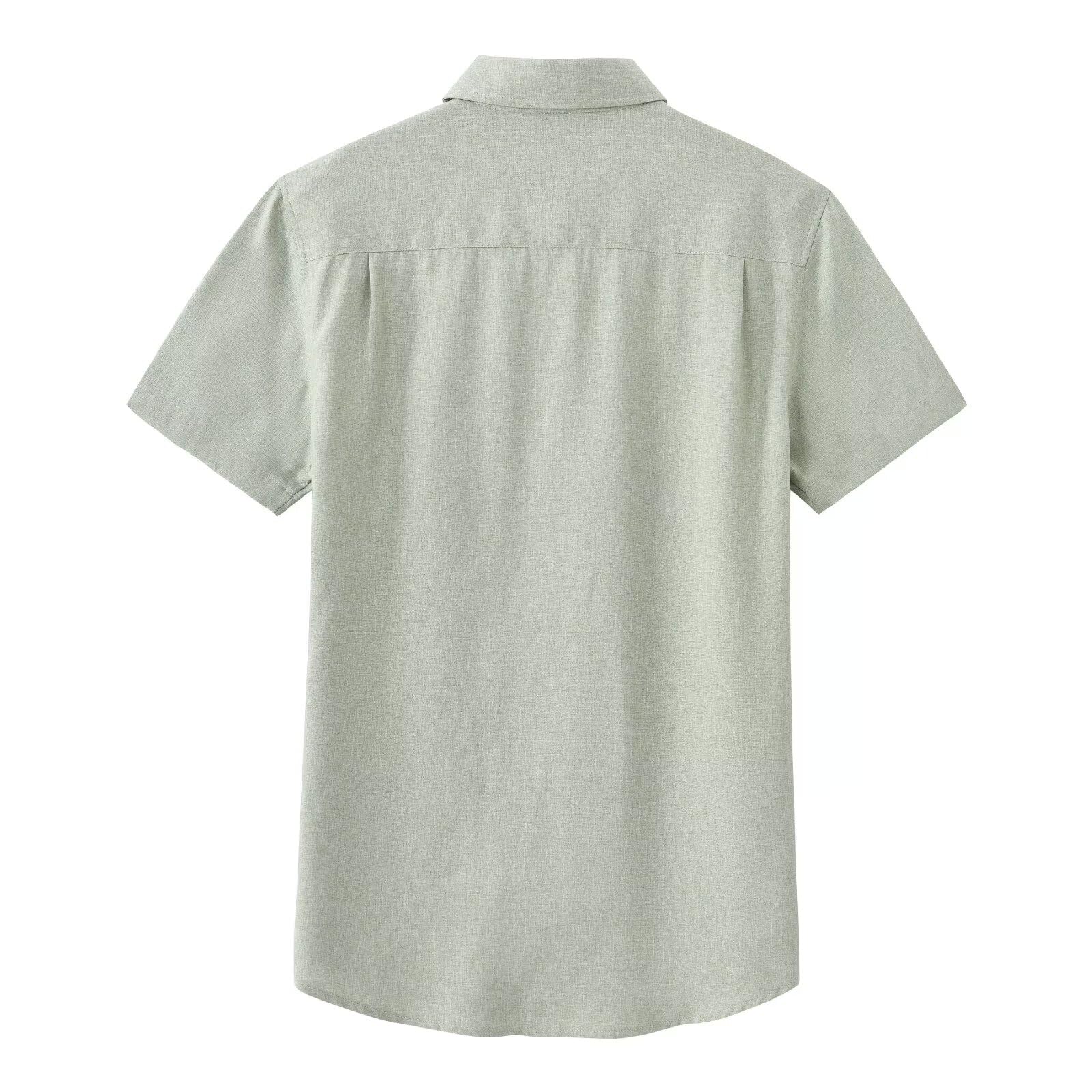 Chemise Lin Homme Manches Courtes Été Décontractée avec Poche Poitrine