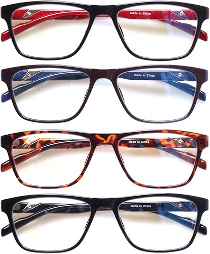 Henotin - Juego de 4 gafas de lectura con bloqueo de luz azul para mujeres y hombres, lectores de computadora para filtro de rayos UV y gafas ligeras