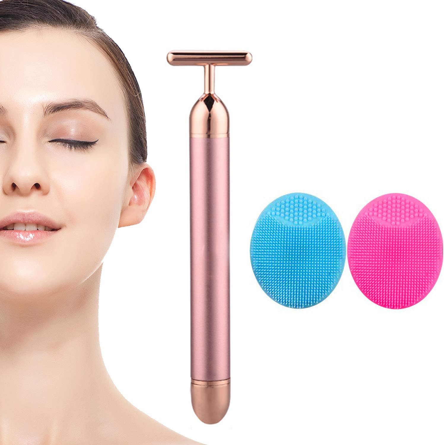 Beauty Bar Rose Gold Facial Massager for Skin Care Electric T-Shape Tools Face Lifting and Firming Anti-Wrinkles Skin Tightening (Pink) Beauty Bar Rose Gold Facial Massager for Skin Care Electric T-Shape Tools Face Lifting and Firming Anti-Wrinkles Skin Tightening (Pink)