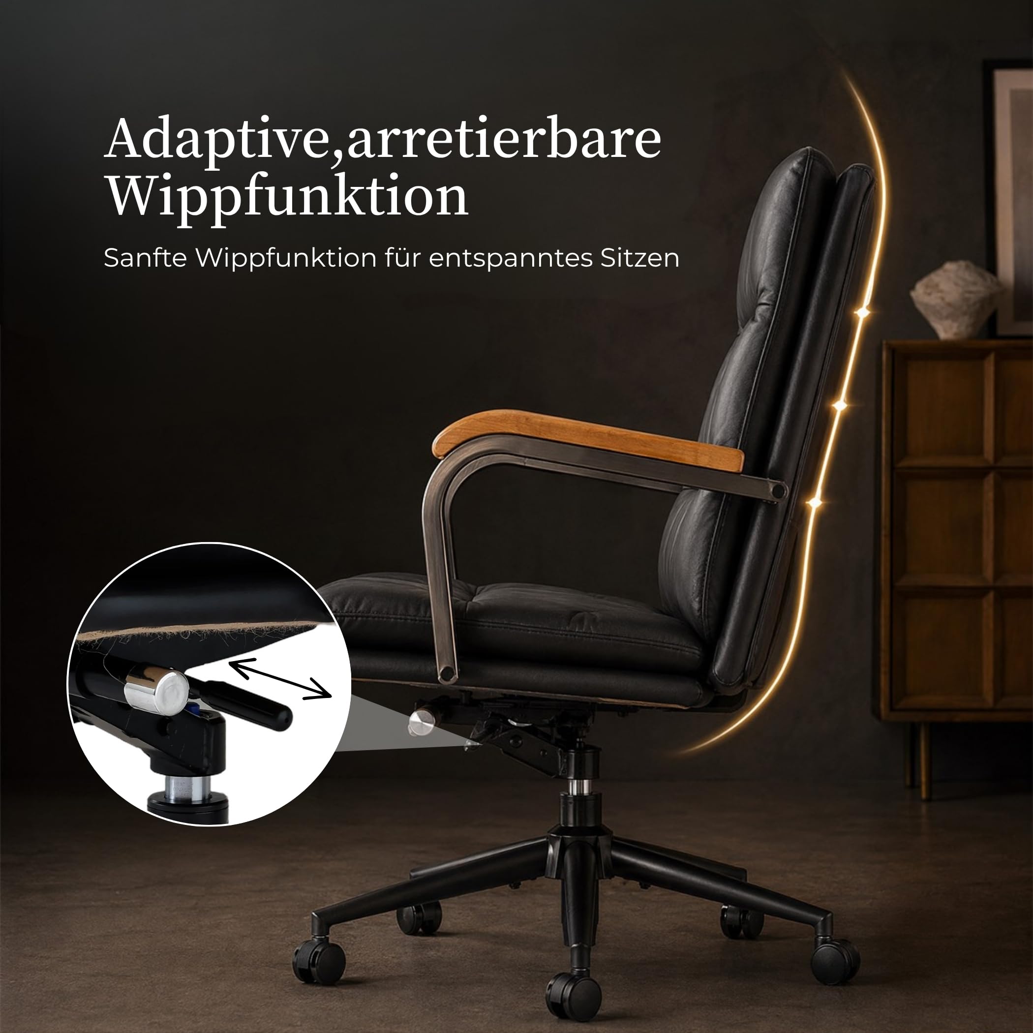 Fauteuil de bureau vintage industriel en cuir véritable, charge