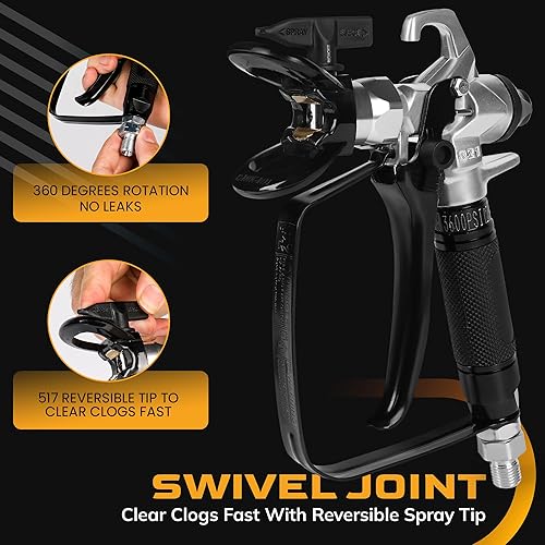 Miniatura 4 de Pistola pulverizadora de pintura sin aire modelo 821, alta presión 3600 PSI con punta de boquilla reversible 517, junta giratoria, mango de goma,