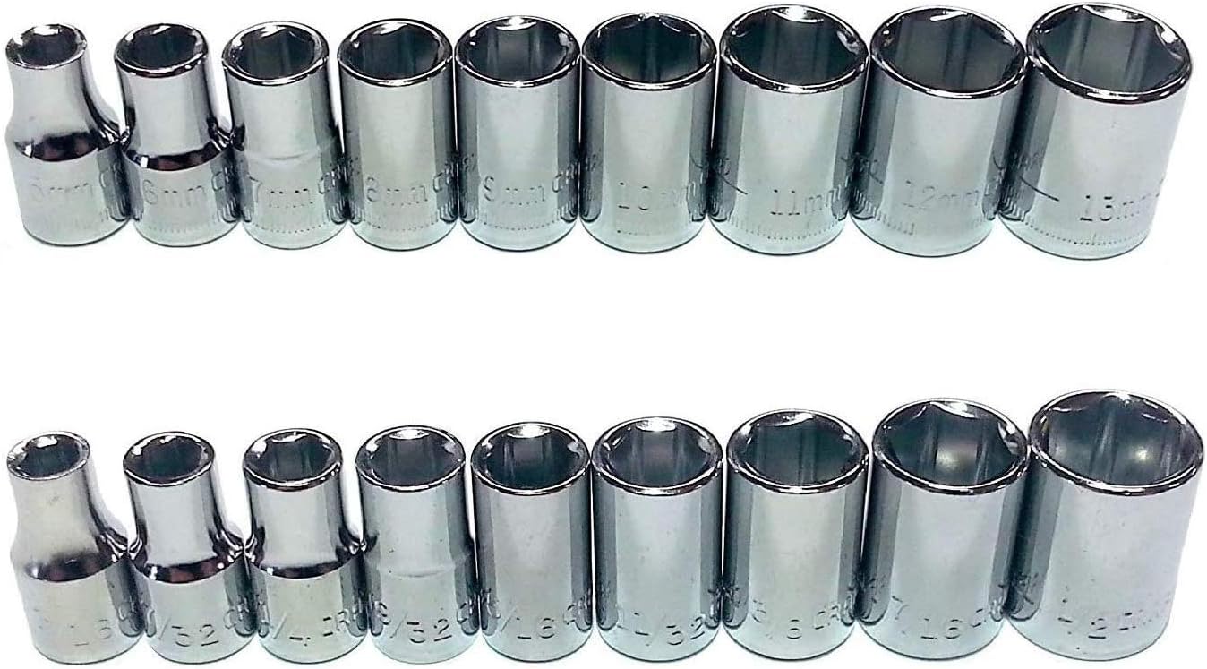 18 Piece 1/4" Drive 6 Point Socket Set (Metric & SAE)