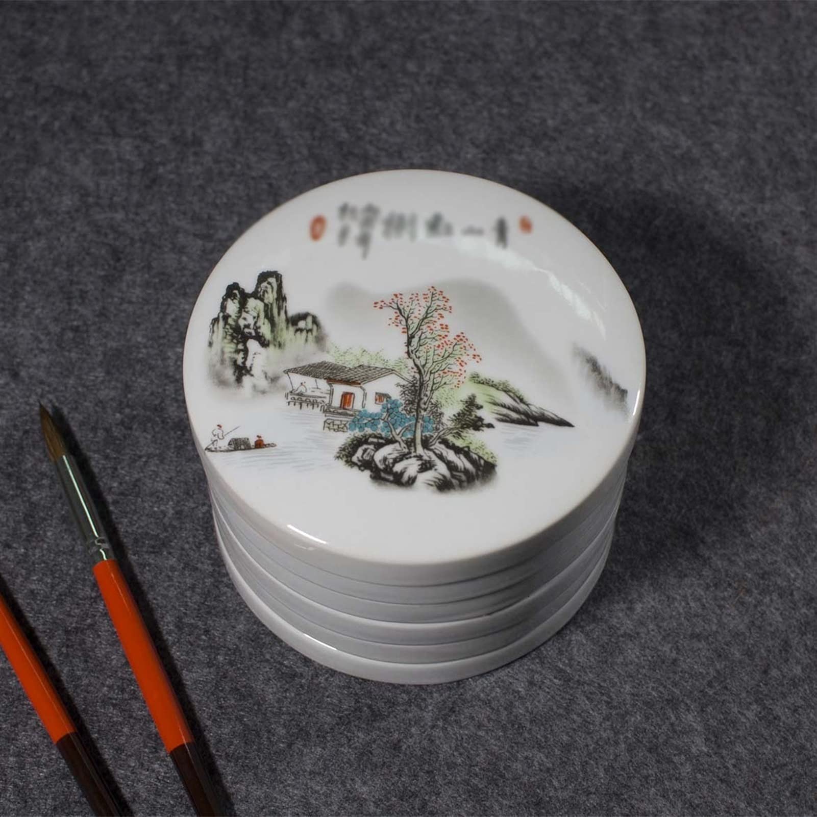 Płaska paleta do mieszania farb, Płaska ceramiczna paleta farb biała z pokrywką do chińskiej farby akwarelowej gwasz