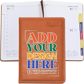 Custom Personalized 2026 A5 Planner - Customizable with Logo/Photo/Text | Soft PU Leather Cover, Monthly/Daily/Academic Weekly Pages & Calendar for School, Orange