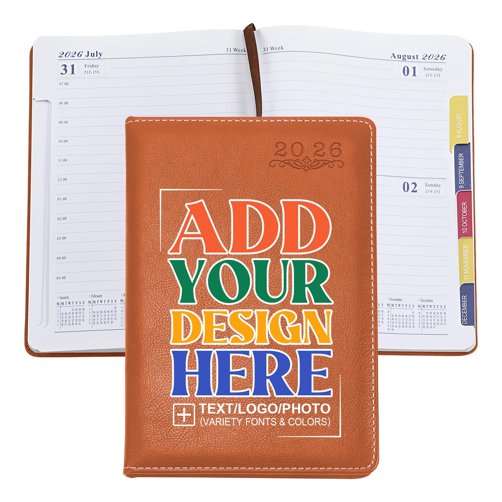 Custom Personalised 2026 A5 Planner - Customisable with Logo/Photo/Text | Soft PU Leather Cover, Monthly/Daily/Academic Weekly Pages & Calendar for School, 0range