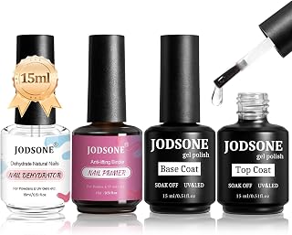 JODSONE 15ml Nail Primer, Base Coat & Glossy Top Coat Kit - Quick Dry, Long-Lasting DIY Gel Nail Art Essentials