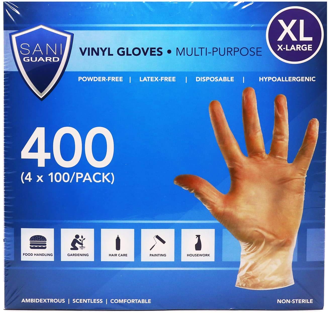 Sani Guard Disposable Vinyl Gloves, X-Large - 400 Pack