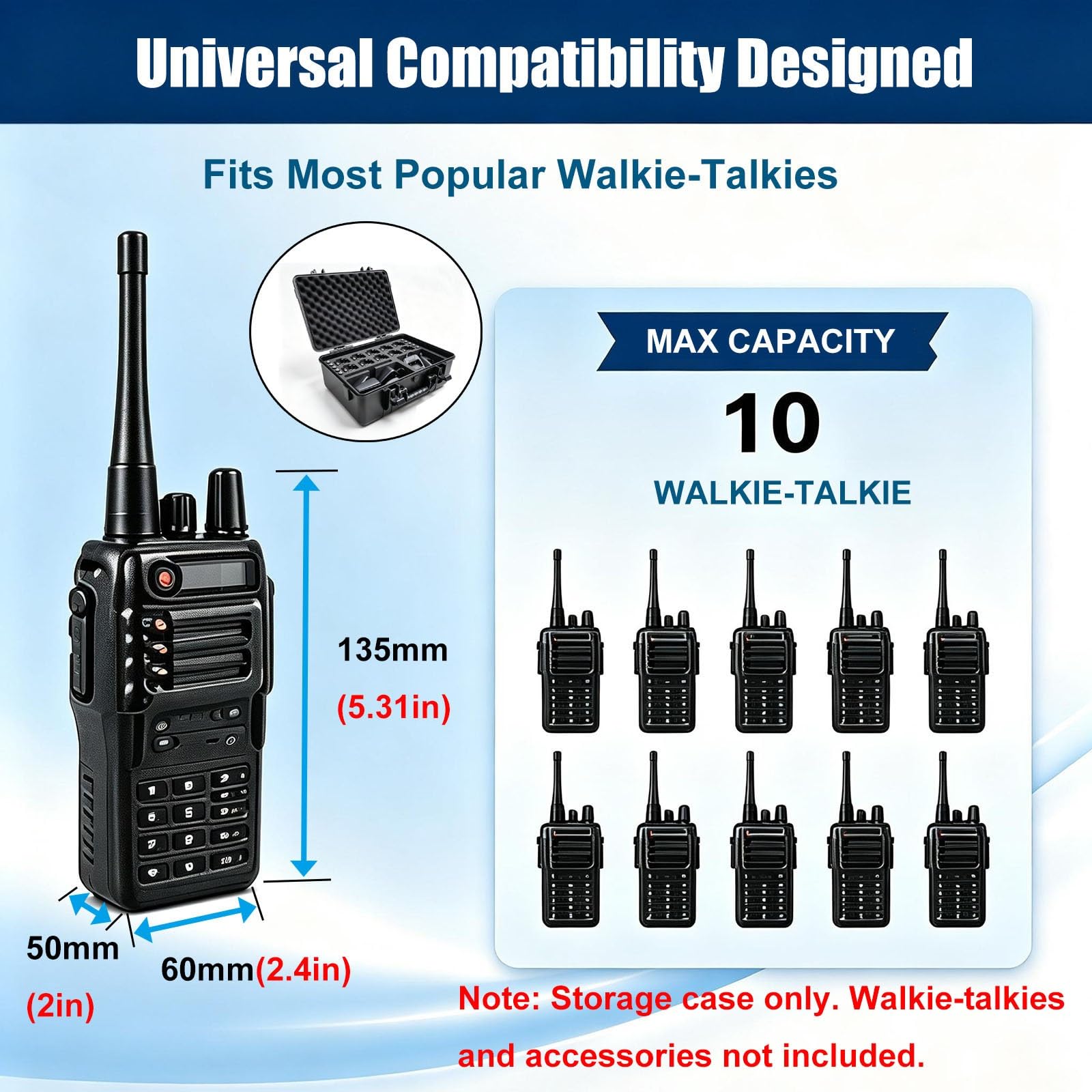 Custodia robusta e resistente per 10 dispositivi walkie-talkie | Organizer da trasporto con scocca rigida in plastica ABS, Custodia protett(Black)