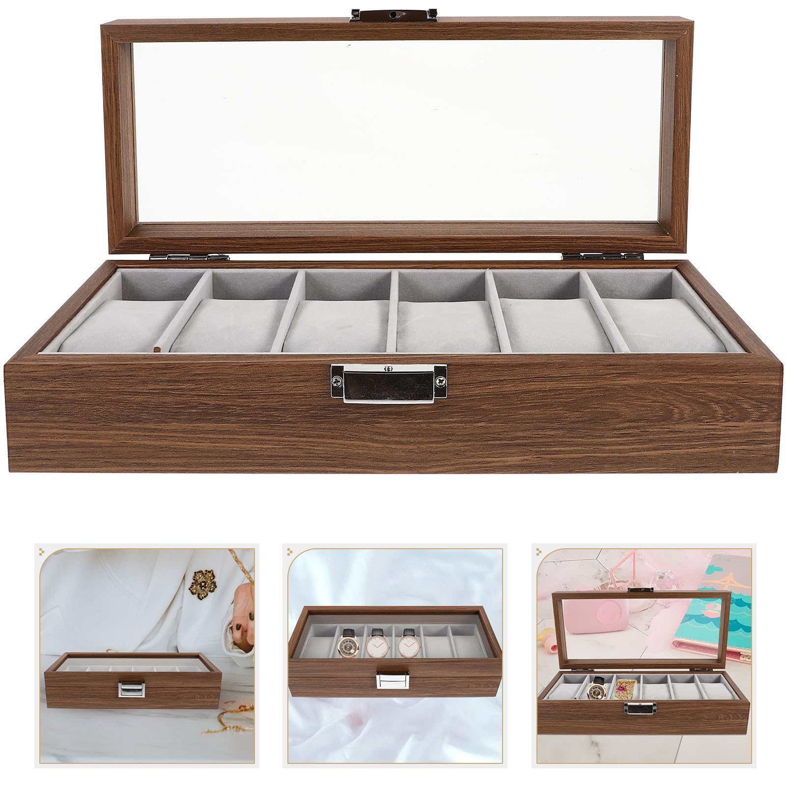 SOLUSTRE Organizador de Relojes 6 Ranuras, Madera, Caja Delicada