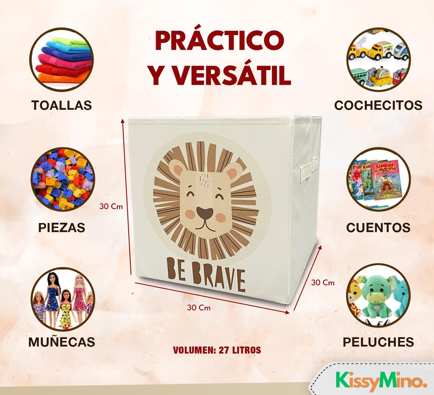 Pack 3 Cubos Almacenaje Beige 30x30x30 cm, Organizador Infantil Juguetes Libros Ropa, Compatible Estanterías Kallax Eket, Plegable y Resistente, Cajas Decorativas para Niños y Hogar