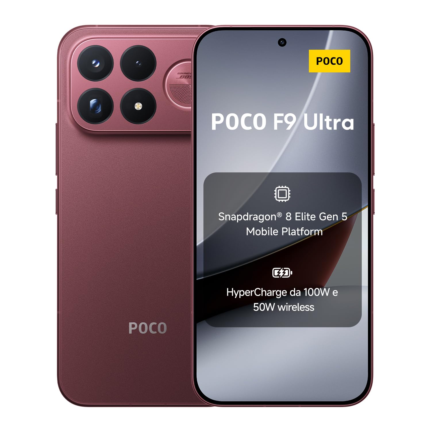 POCO F9 Ultra, Smartphone 12+256GB, Ciliegia Scura,8050mAh, HyperCharge100W | Snapdragon® 8 Elite Gen 5 VisionBoost D8, Display AMOLED 6,9", Fotocamera OIS AI 200MP, Corning® Gorilla® Glass 7i Resistente