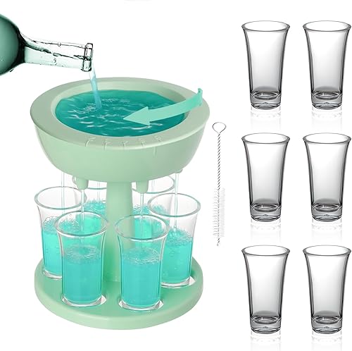 Dispensador y soporte de vidrio para 6 chupitos, dispensador de chupitos con 6 tazas de vasos de chupito de 2 onzas, dispensador múltiple de