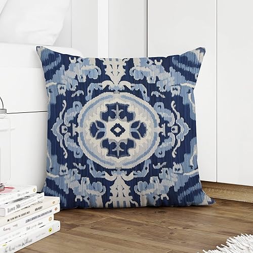 Miniatura 5 de Fundas de cojín Ikat con medallón azul y gris, color blanco y azul marino, fundas de almohada abstractas, decorativas de granja para sofá, cama,