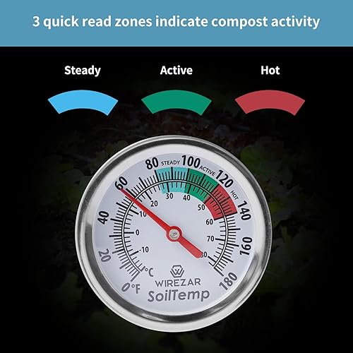 Miniatura 3 de Termómetro de suelo de compost, termómetro impermeable de temperatura del suelo, vástago de acero inoxidable de 16 pulgadas, ideal para suelo,