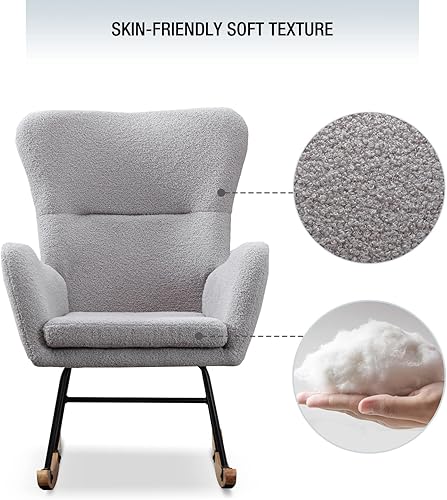 Miniatura 5 de ONPNO Silla mecedora moderna mecedora con respaldo alto cómoda y cómoda para sala de estar y dormitorio