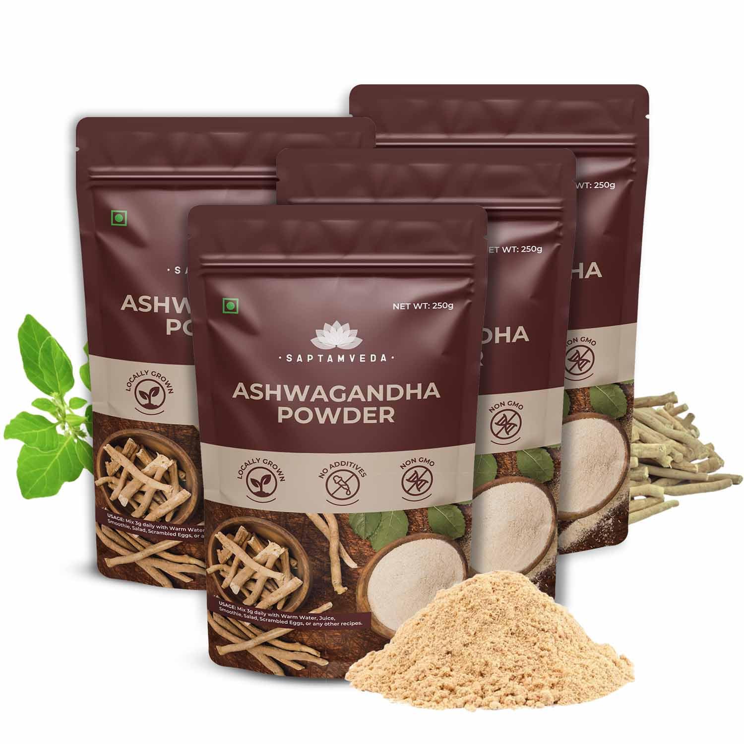 SAPTAMVEDA Premium Organic Ashwagandha Powder 250gm (Pack of 4) - 1KG | Withania Somnifera | For Men And Women (B0B7B6T3C8) Amazon Price History, Amazon Price Tracker