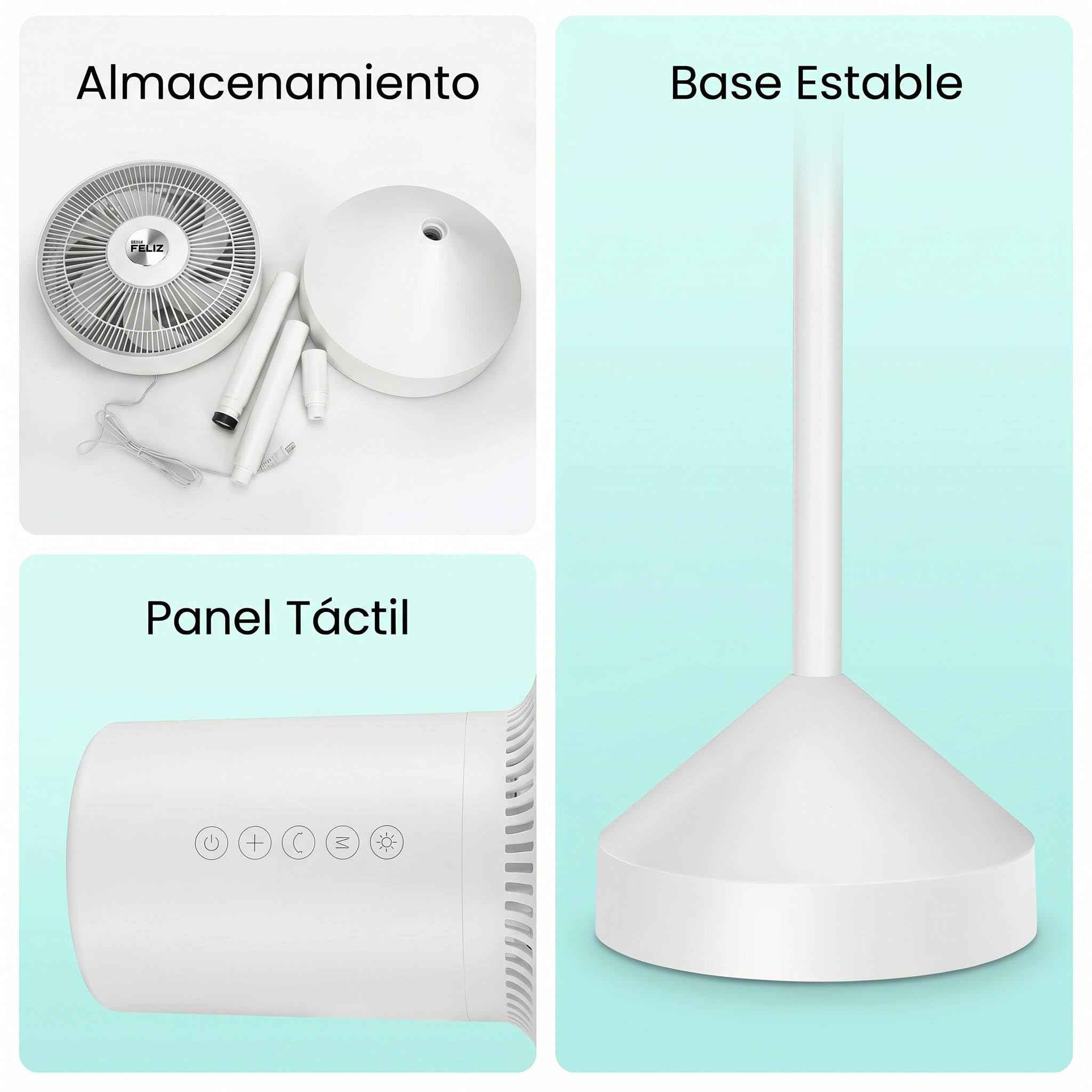 Don Feliz, Ventilador de Pie Plegable, 70W, 3 Alturas Ajustables (580mm-1000mm), con Luz Ambiental Colorida, Mando a Distancia, 6 Aspas, Fácil Almacenamiento