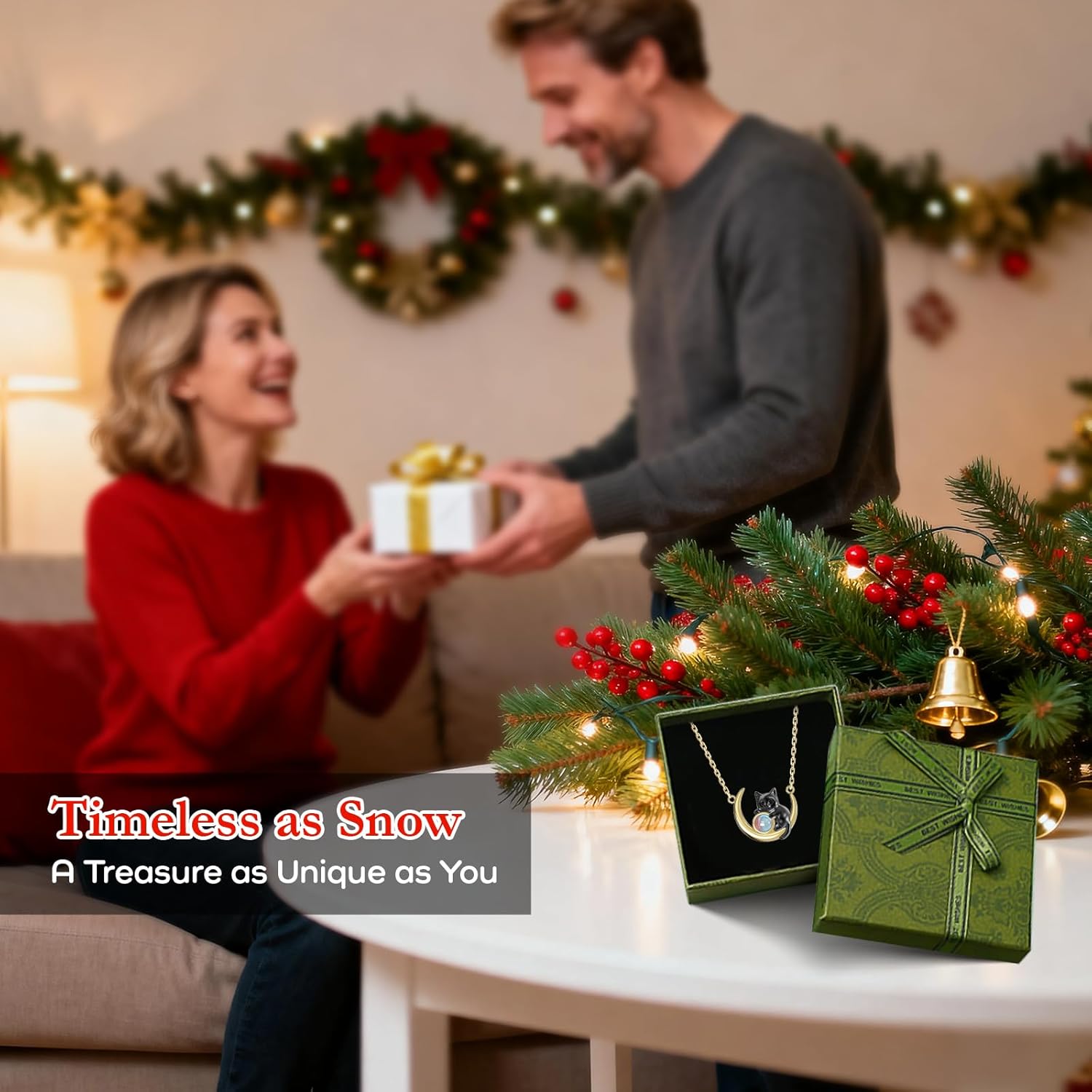 Black Cat Moon Necklace with Nature Moonstone Crescent Cat Pendant Necklace Jewelry Kitten Cats Lover Gift for Women Birthday Christmas - Image 7