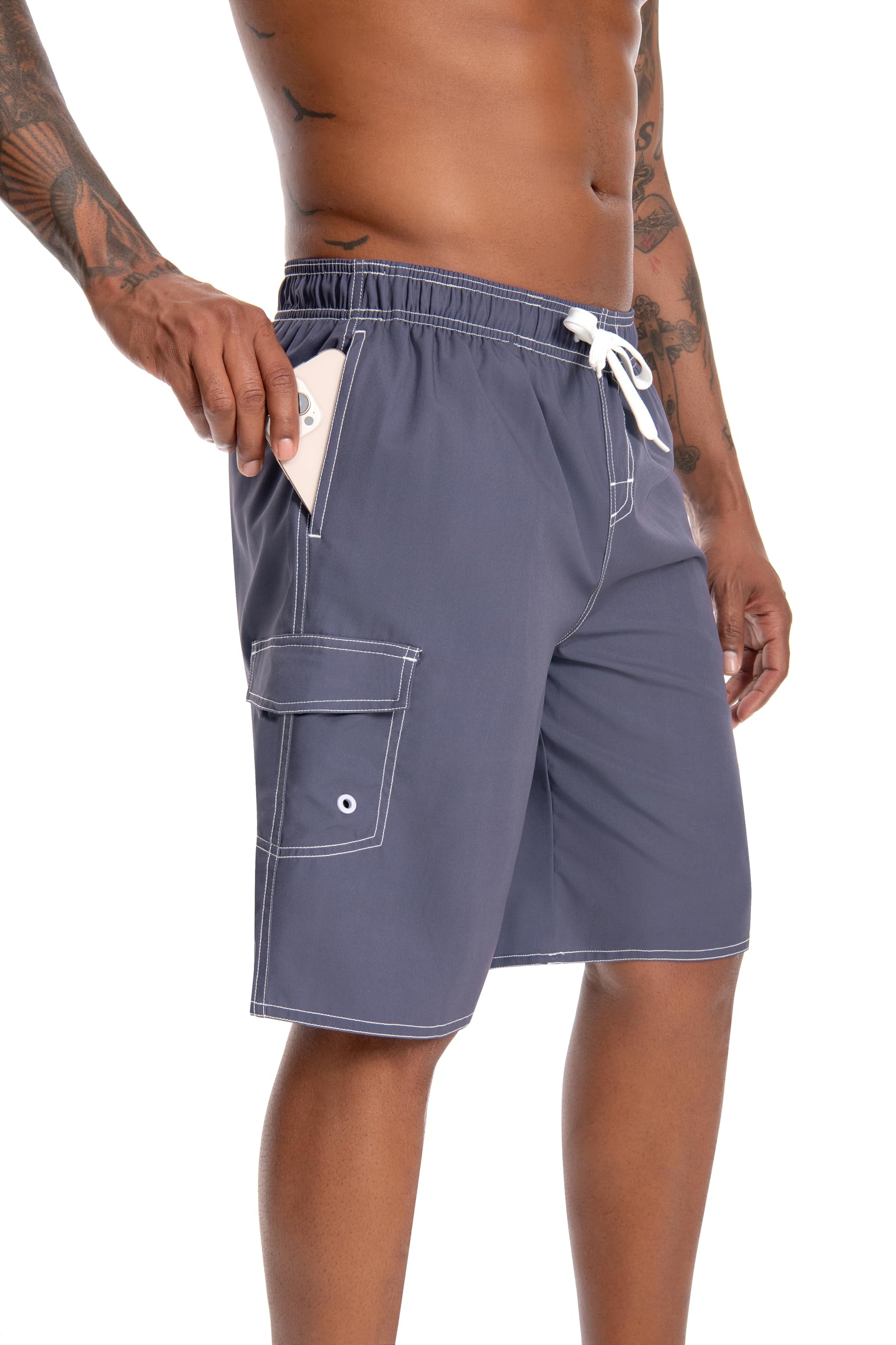 Nutria Pantalón Playa Hombre - Rodilla con Malla, Secado Rápido, UV, Cintura Elástica+Ajustable, 2 Bolsillos + Velcro - para Nadar, Deporte y Paseo