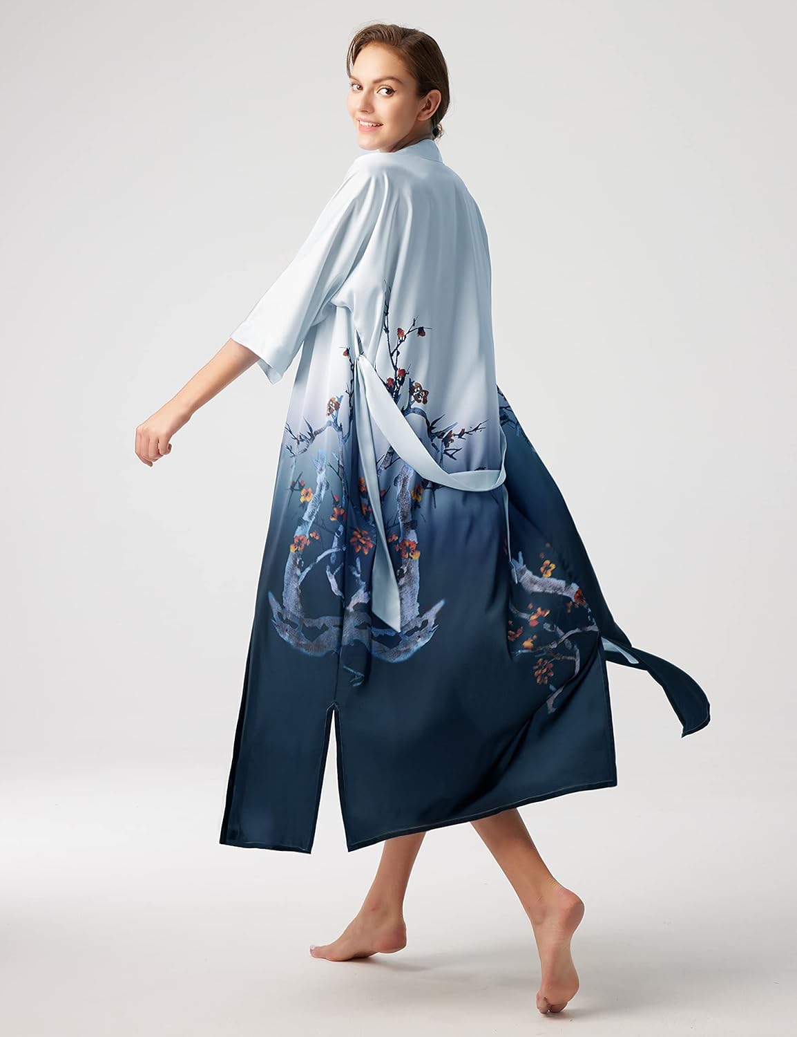 PRODESIGN Kimono Robe for Women - Long Satin Sleepwear Silky Kimono Cover-Up Nightgown Japanese Bathrobe Loungewear Blouse - Image 5