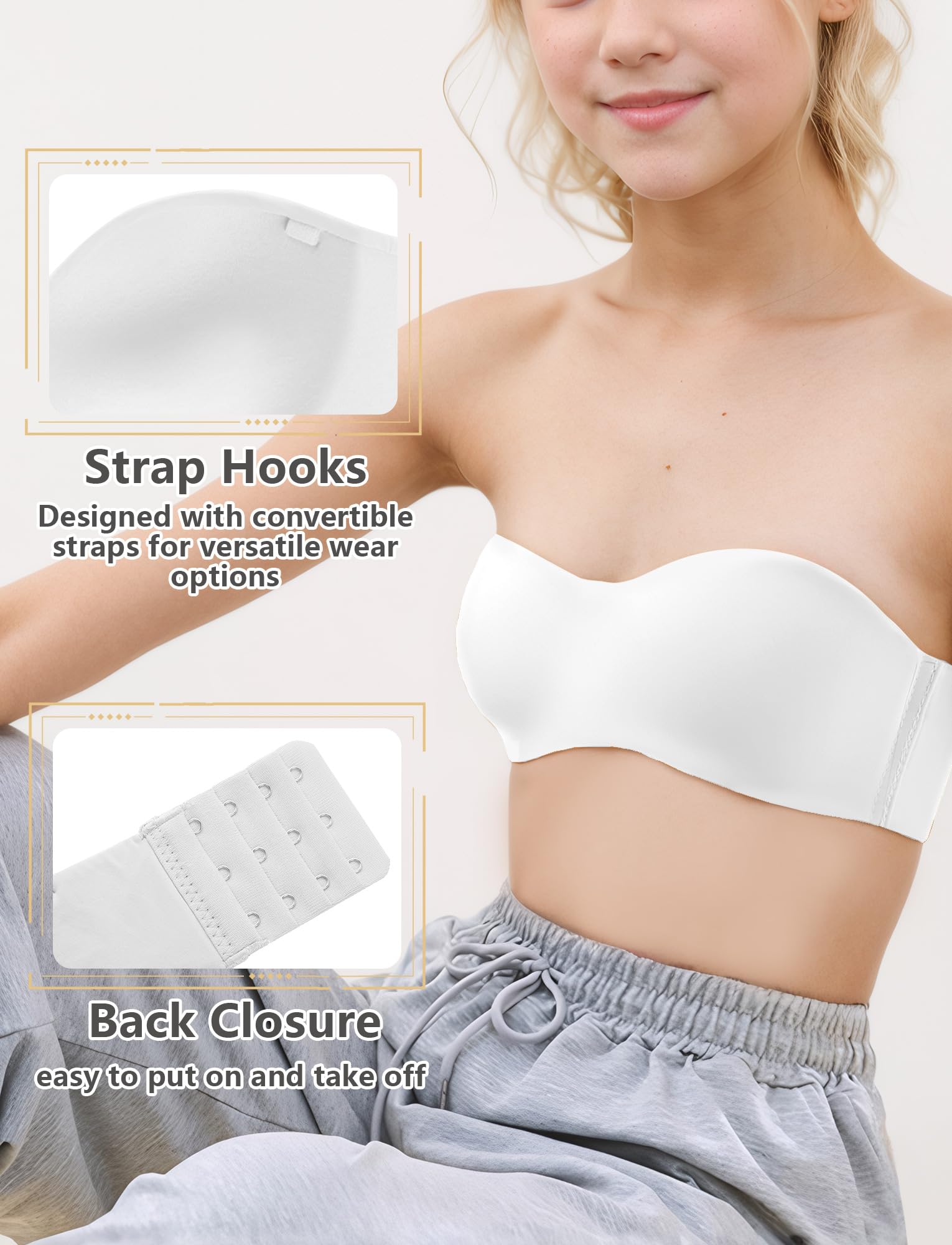 AIEOE 3er BH Teenager Mädchen Sport Bra Softbra Trägerloser Bralette Ohne Bügel Nahtlose Gepolsterte Unterwäsche für 12-18 Jahre Kinder mit verstellbarem und abnehmbarem Schultergurt - 32-38