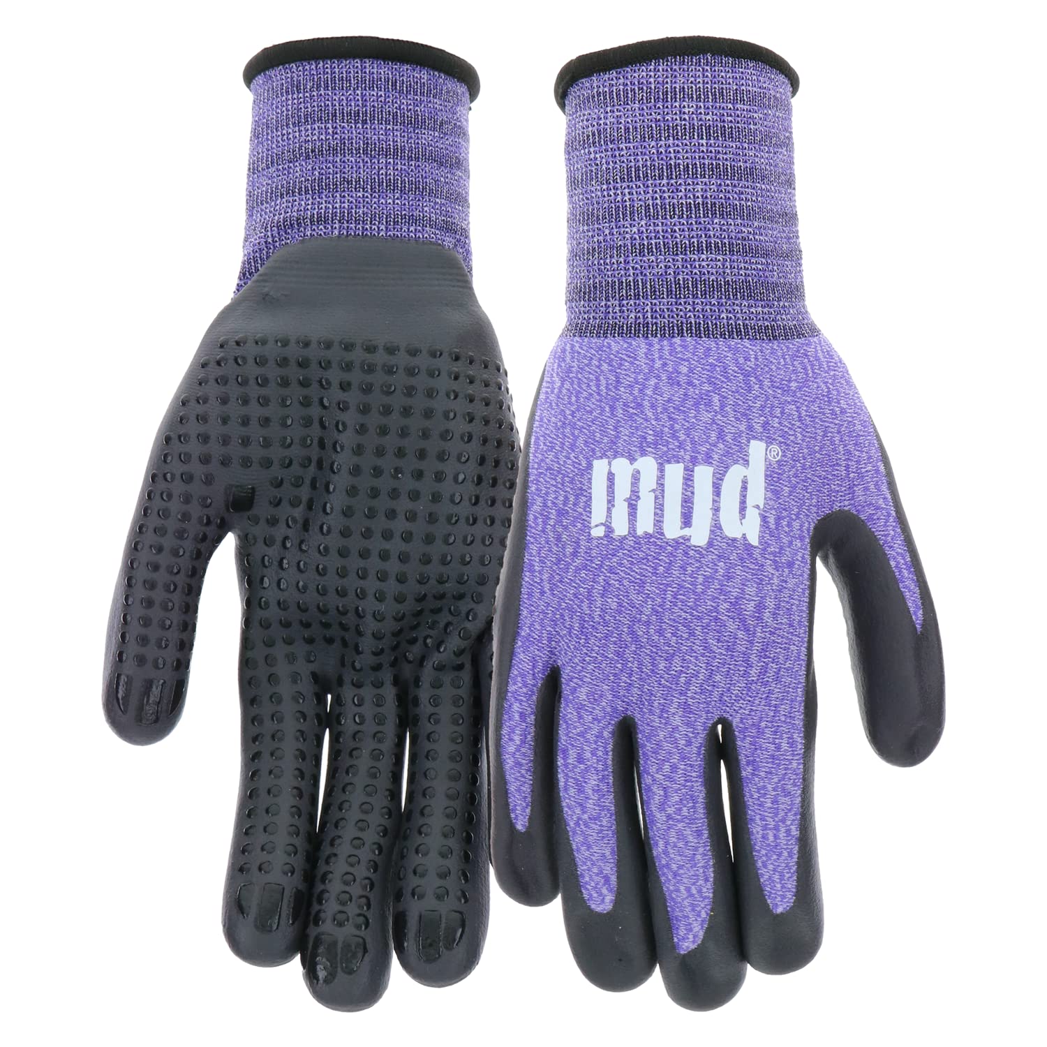 MUD Grip - Guantes de jardinería de palma de nitrilo sin costuras para mujer, resistentes al agua, excelente agarre, alta destreza, resistentes a la abrasión, mediano/grande, violeta (MD31011V-WML)