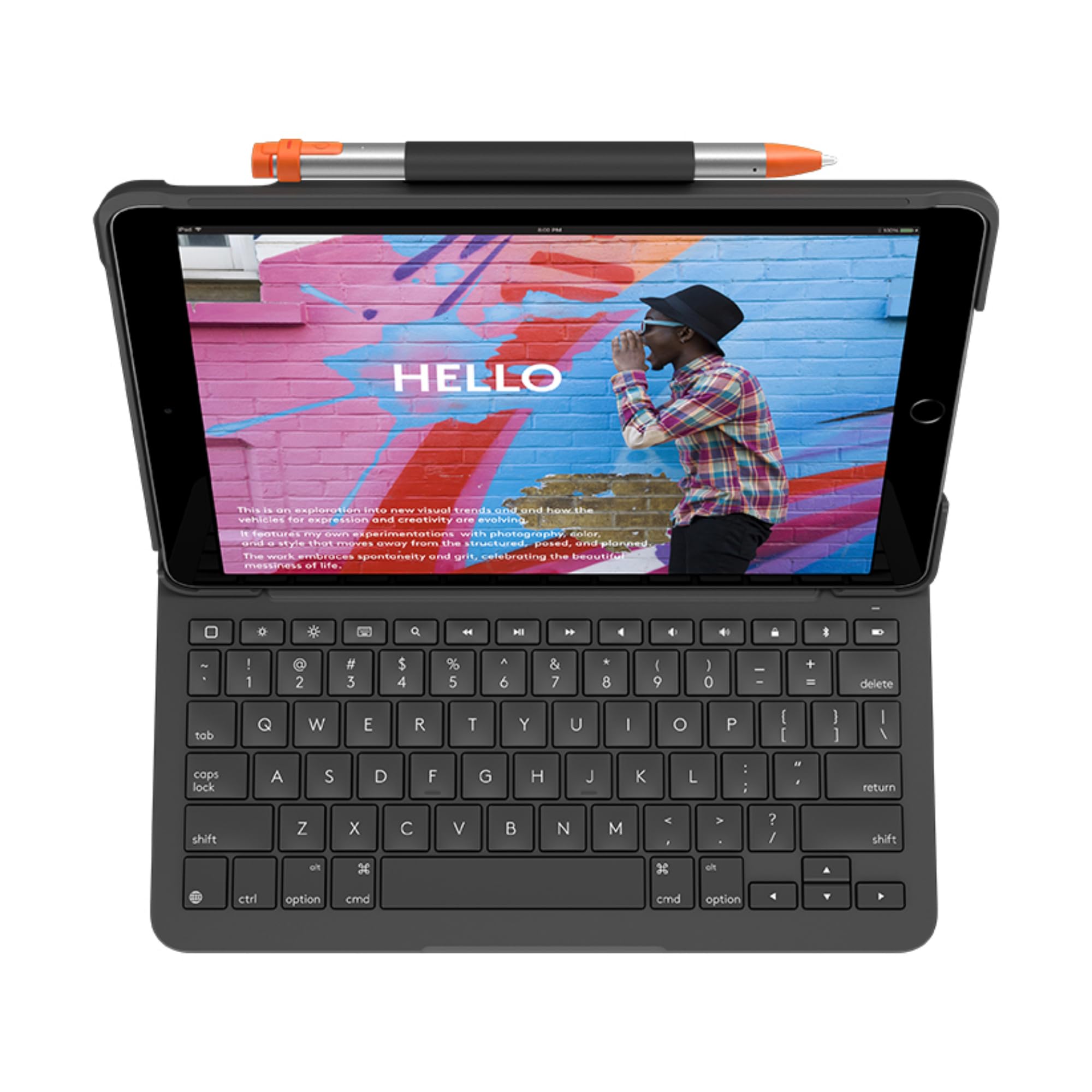 Logitech Slim Folio für iPad (7., 8. und 9. Generation) Tastatur-Case mit integrierter kabelloser Tastatur, Skandinavisches QWERTY-Layout- Grafit