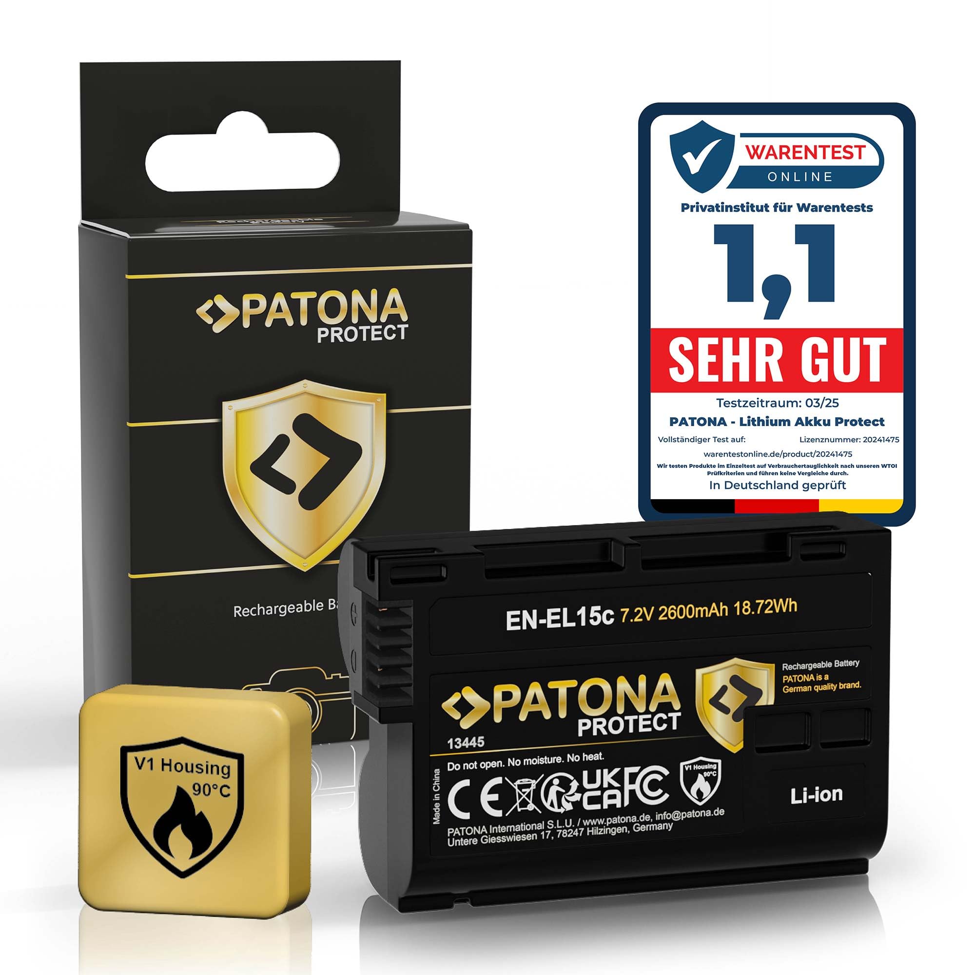 PATONA Protect Batería EN-EL15c 2600mAh – Repuesto para Nikon EN-EL15 EL15b EL15c – Compatible con Z5 Z6 II/III Z7 II Z8 Zf D850 D780 D750 D7500 – Sensor NTC y Carcasa V1