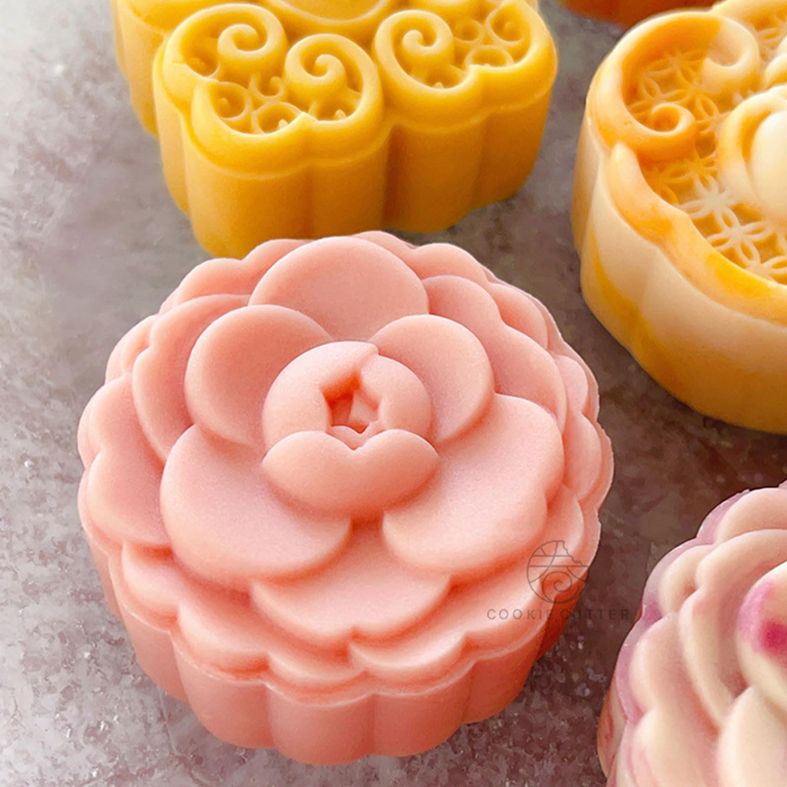 Camellia Flower Mooncakes Press Mold Cookie Stamps Mid Autumn Moon Cake Mold Decoration Tool for DIY Cookie Dessert Mold