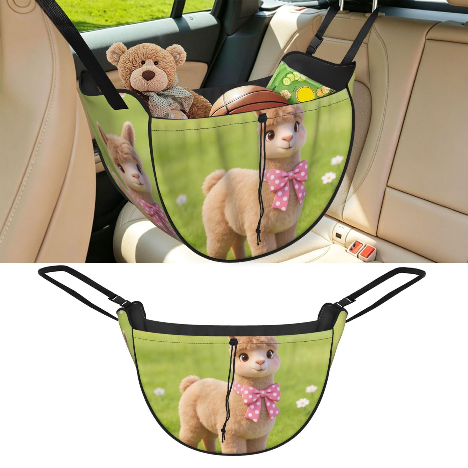 Cntdbu Black Cute Alpaca Car Seat Organizer-Backseat Storage Bag For Travel