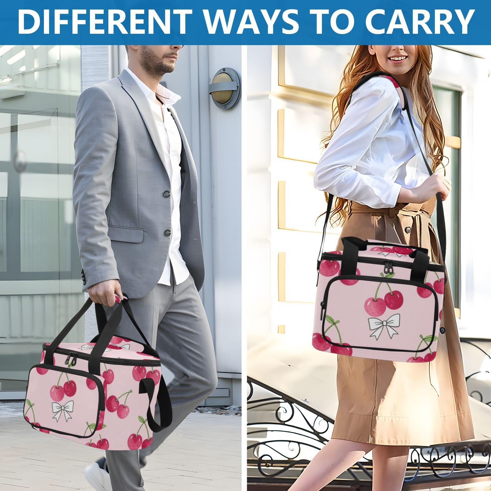 Wudan Blush Cherry Bow Tkanina Termiczna Torba Na Lunch Jeden Rozmiar Ręczny Plaża Pracownicy Biurowi