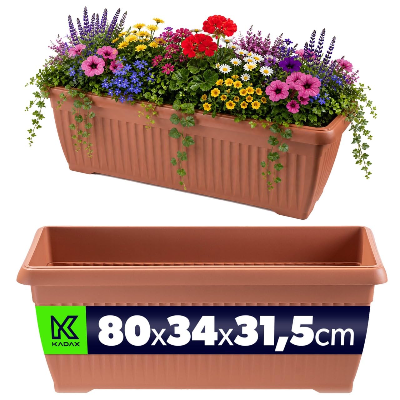 Jardinière pour fleurs et plantes grand format 80 cm imitation terre cuite