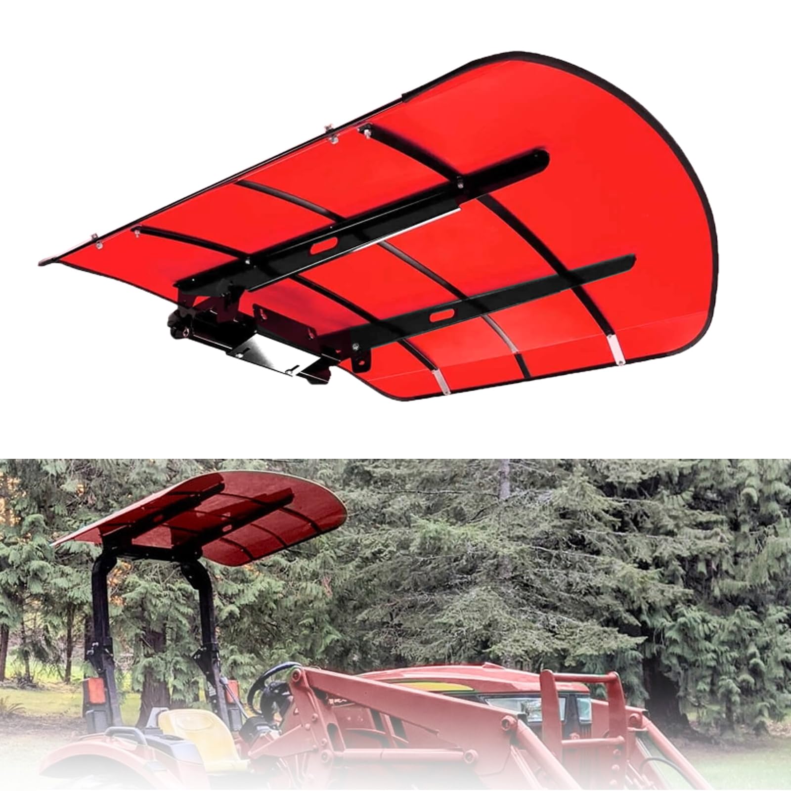 Photo 1 of CZDONGY Red Tractor Canopy for ROPS 53-3/8" x 53-3/8" Non-Fading High-Density Thermoplastic and Heavy-Duty Mounting Brackets Canopy Roof for Tractor and Mowers (Adds About 4" to Tractor Height)