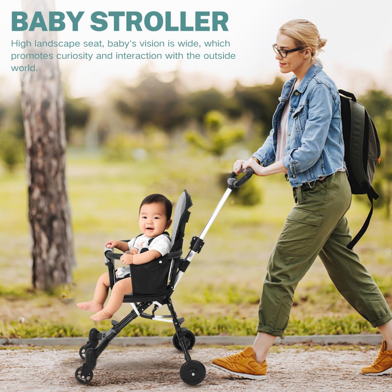 Toyvian Poussette portable ultra légère avec siège paysager haut, poussette de voyage à pliage rapide pour voyages en avion, poignée réglable, sécurité complète pour garçon et fille