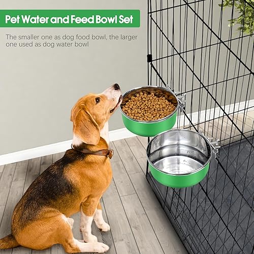 Miniatura 3 de 2 cuencos grandes para comida y agua para perros para jaula con soporte de abrazadera, cuencos colgantes de acero inoxidable detectables