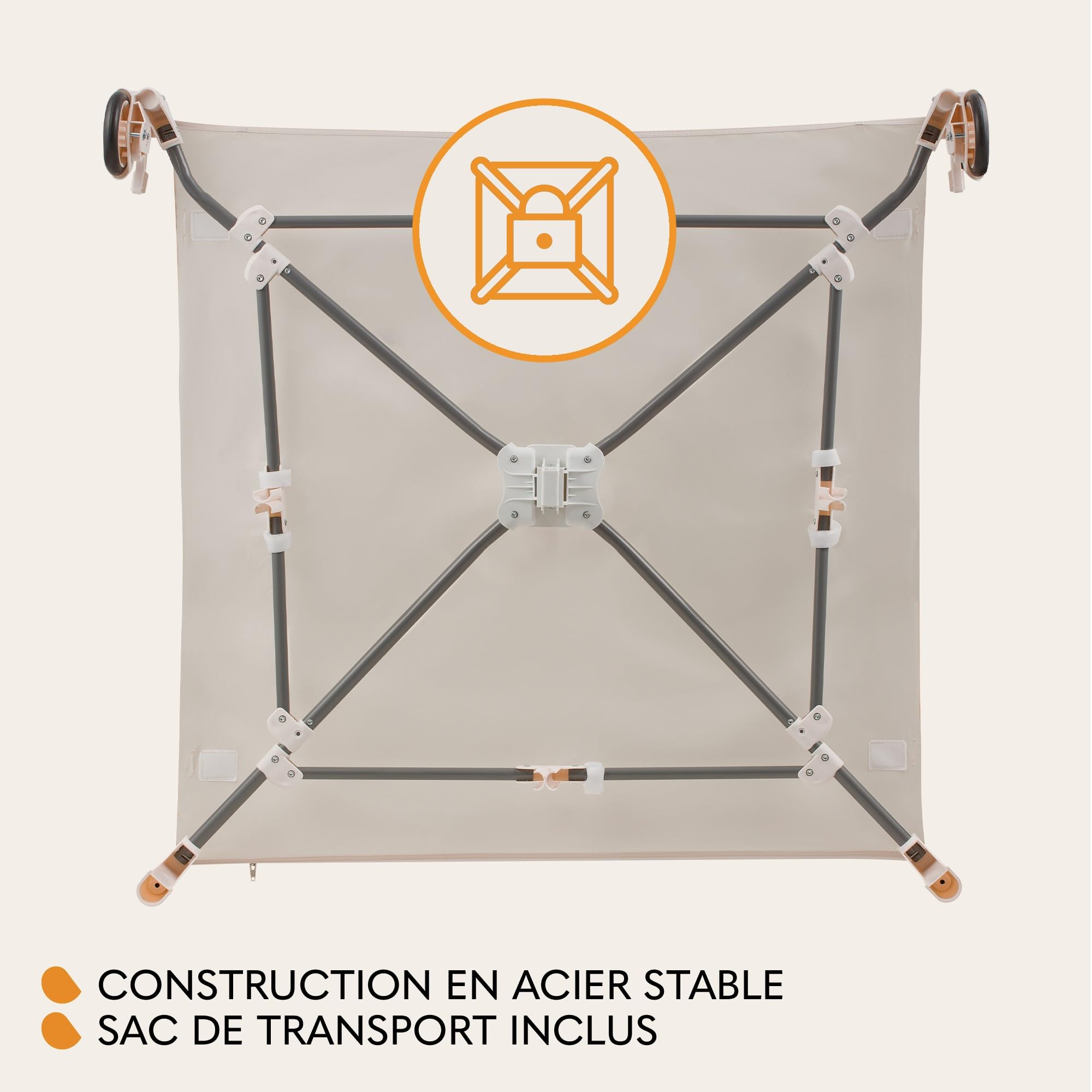 LIONELO BONNIE Parc Bébé jusqu'à 15 kg, de la Naissance à 36 mois, Accès Latéral Zippé, Filets Latéraux Aérés, Pliage Rapide, Roues Freinées, Sac de Transport (Beige)