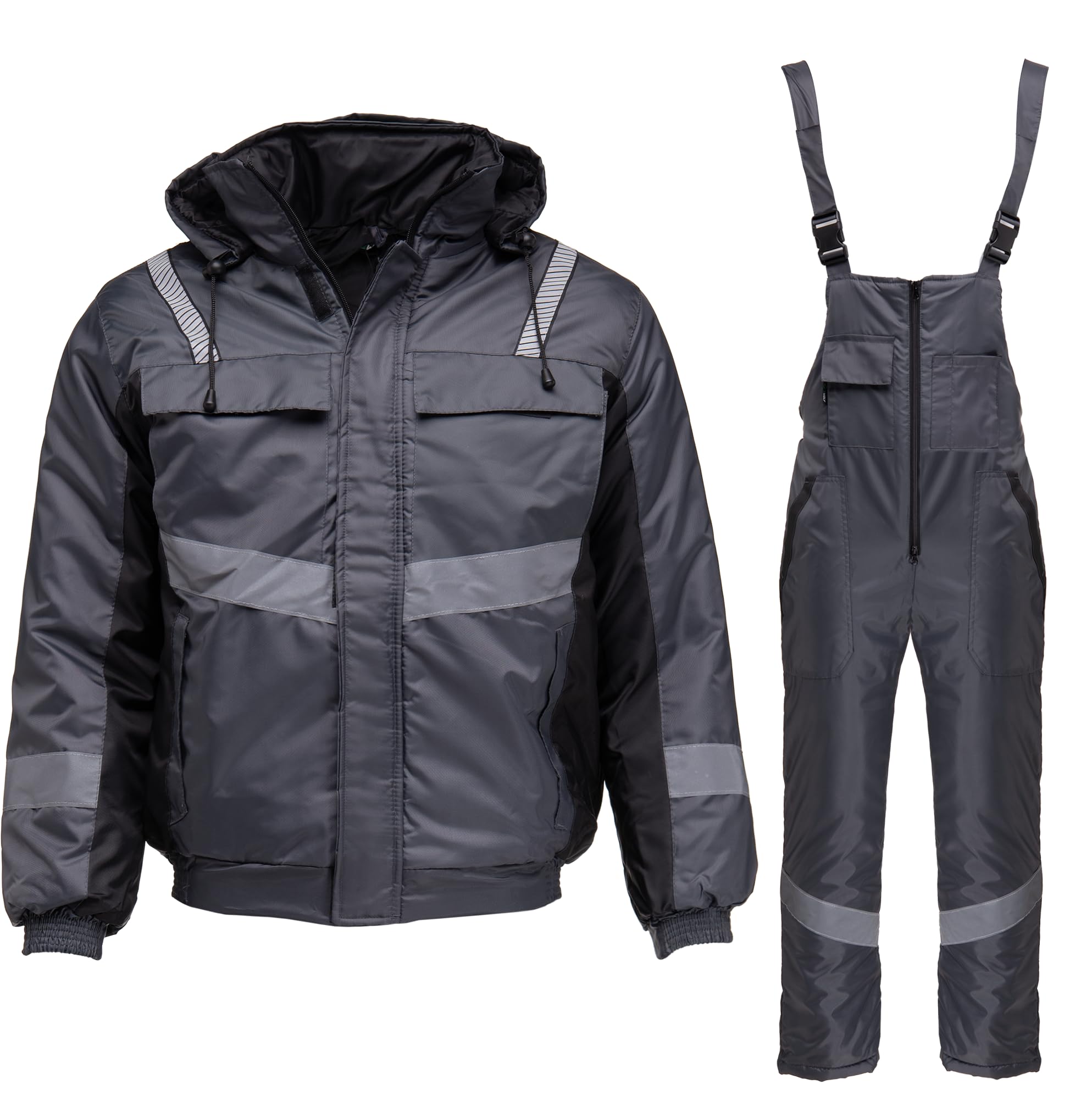 BWOLF Atom Set de Ropa de Trabajo para Hombre: Chaqueta de Invierno + Pantalones, Resistente al Viento, Impermeable, Cálido Con Capucha