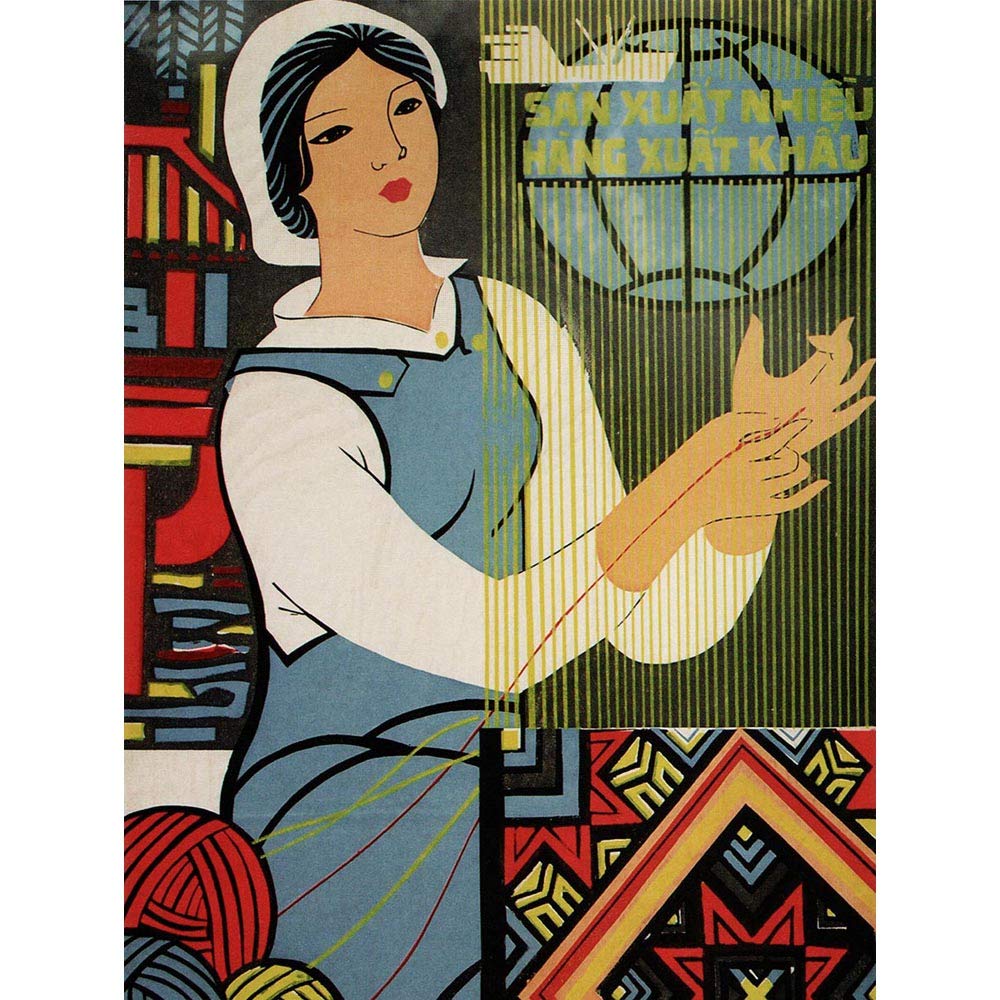 Wee Blue CooPolitical Economy Export Produce Vietnam Textile Art Print Poster Wall Decor Art Print Poster Wall Decor 12 x 16 Inches